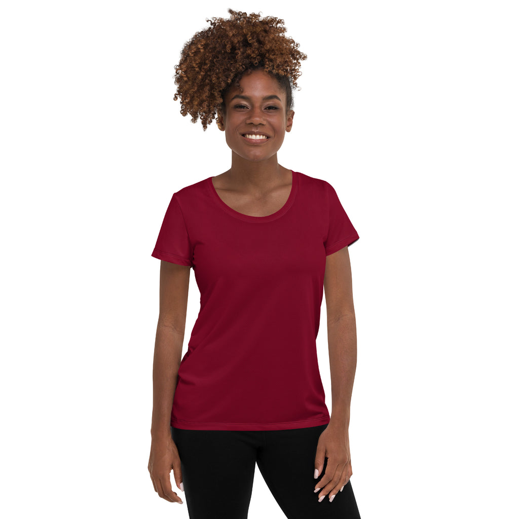 Women’s Dark Red Performance Athletic T-Shirt - Lightweight Moisture Wicking Workout Top with UPF 50+