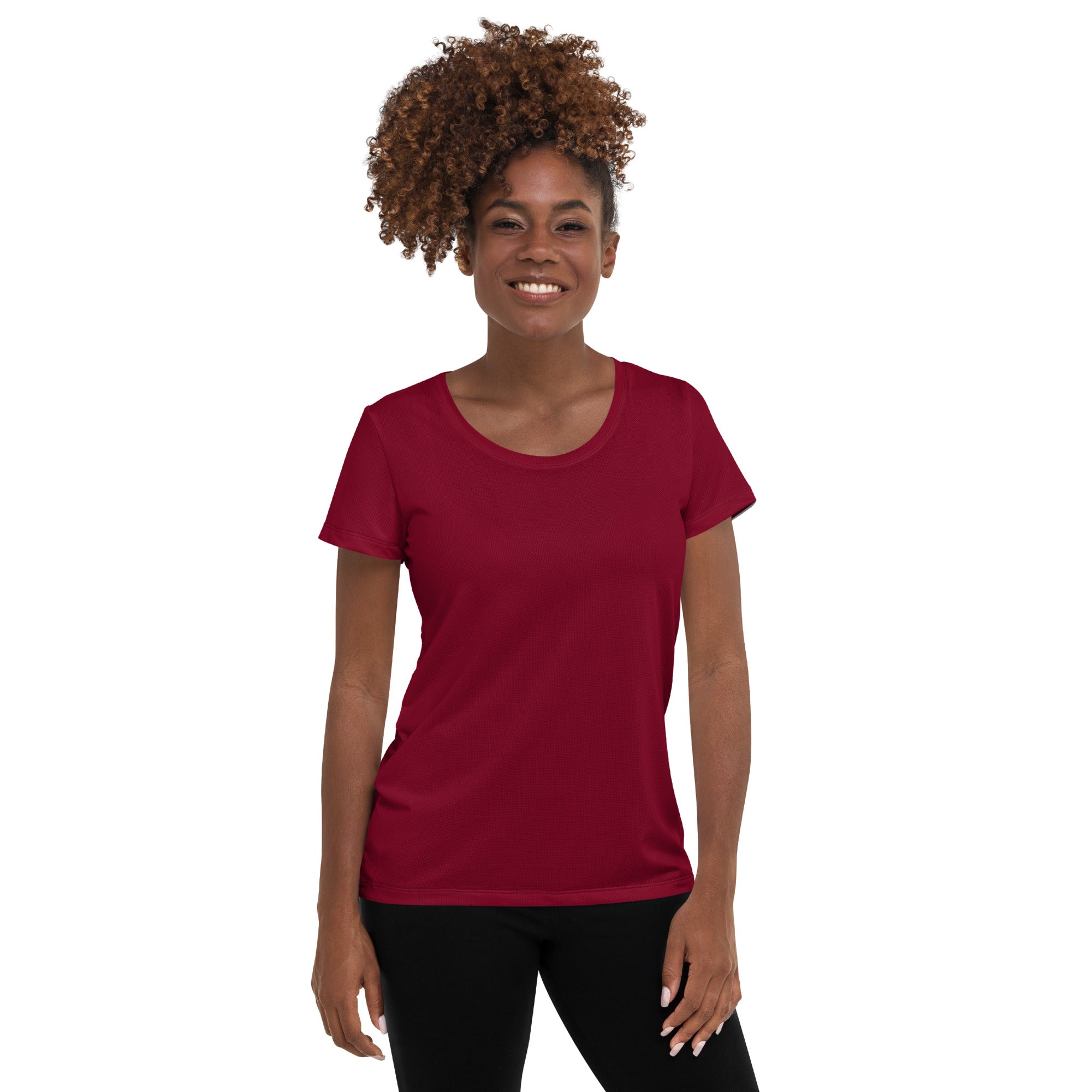 Women’s Dark Red Performance Athletic T-Shirt - Lightweight Moisture Wicking Workout Top with UPF 50+