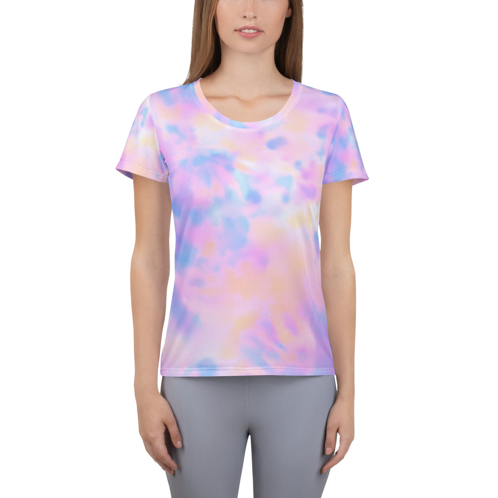 Women’s Pastel Watercolor Tie Dye Performance Athletic T-Shirt - Lightweight Moisture Wicking Workout Top with UPF 50+