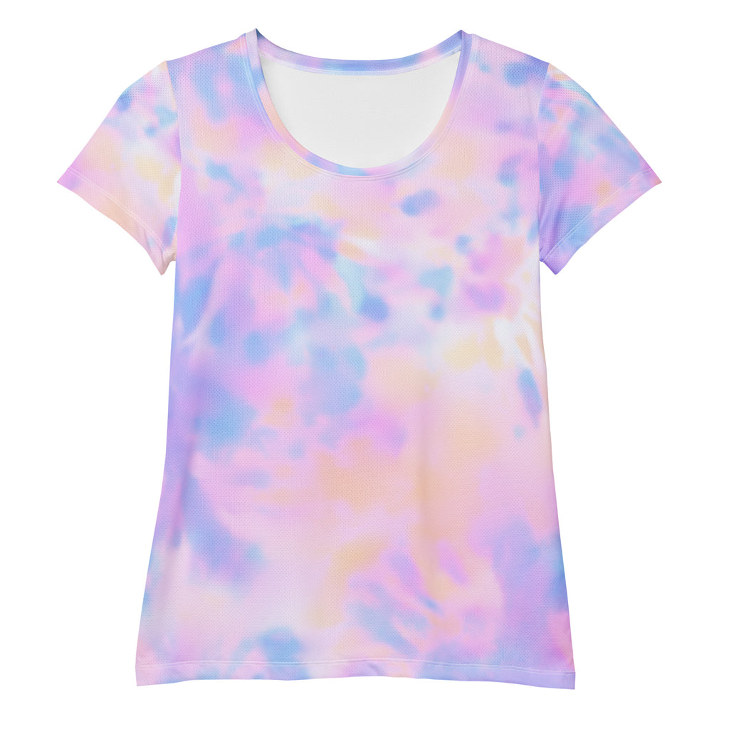 Women’s Pastel Watercolor Tie Dye Performance Athletic T-Shirt - Lightweight Moisture Wicking Workout Top with UPF 50+