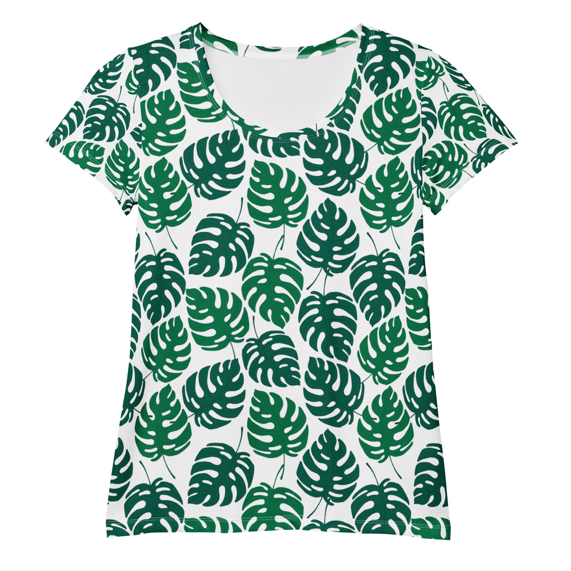 Women’s Monstera Leaf Performance Athletic T-Shirt - Lightweight Moisture Wicking Workout Top with UPF 50+
