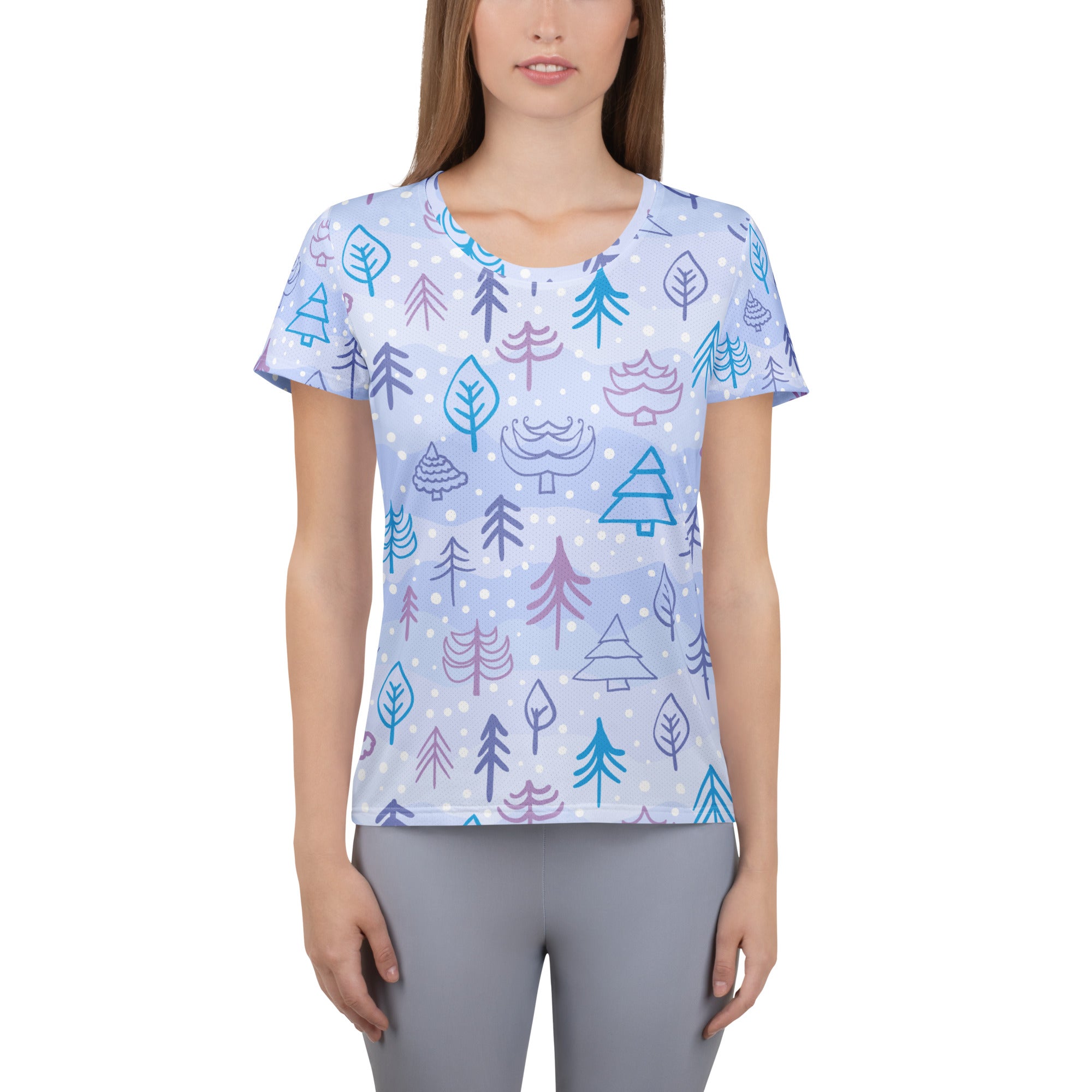 Women’s Winter Forest Performance Athletic T-Shirt - Lightweight Moisture Wicking Workout Top with UPF 50+