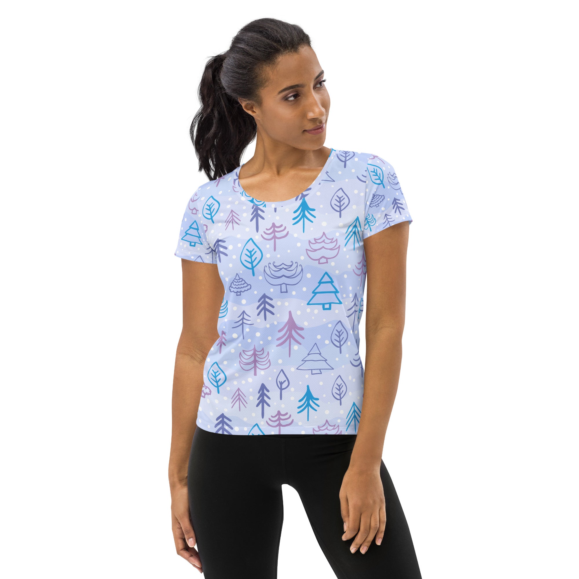 Women’s Winter Forest Performance Athletic T-Shirt - Lightweight Moisture Wicking Workout Top with UPF 50+