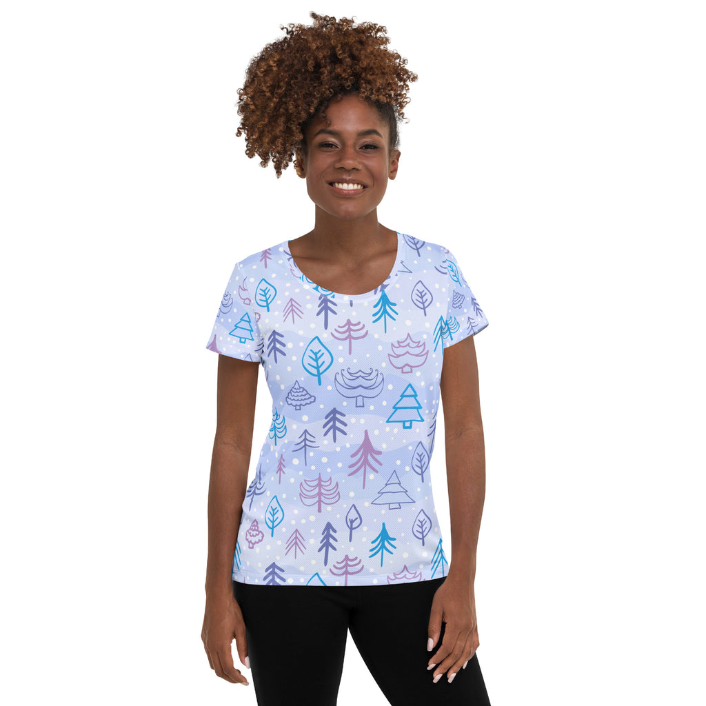 Women’s Winter Forest Performance Athletic T-Shirt - Lightweight Moisture Wicking Workout Top with UPF 50+