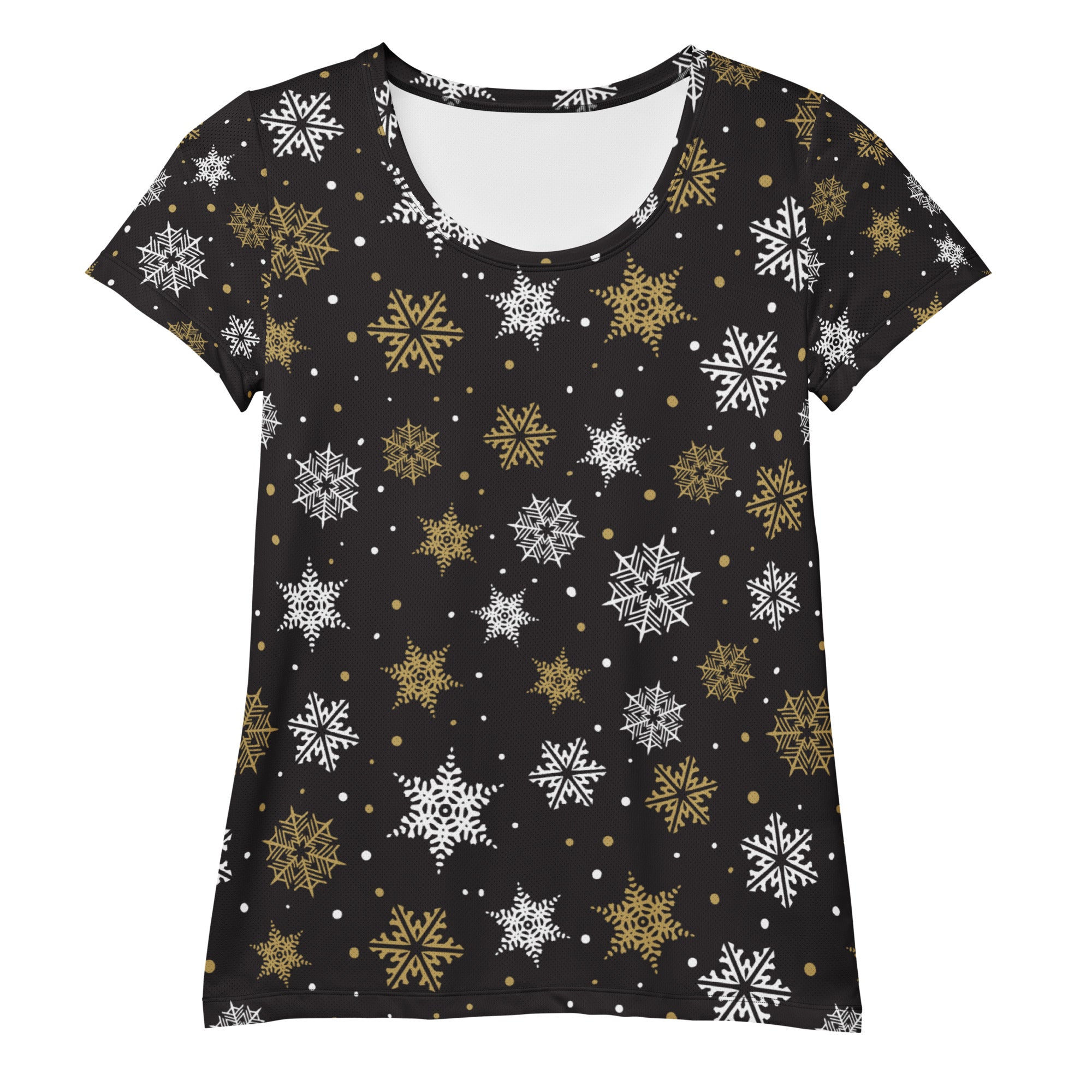 Women’s Gold Snowflake Performance Athletic T-Shirt - Lightweight Moisture Wicking Workout Top with UPF 50+