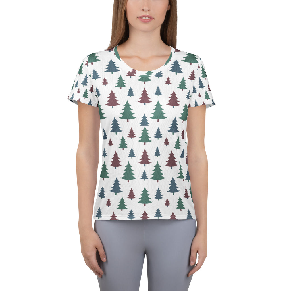 Women’s Christmas Tree Performance Athletic T-Shirt - Lightweight Moisture Wicking Workout Top with UPF 50+
