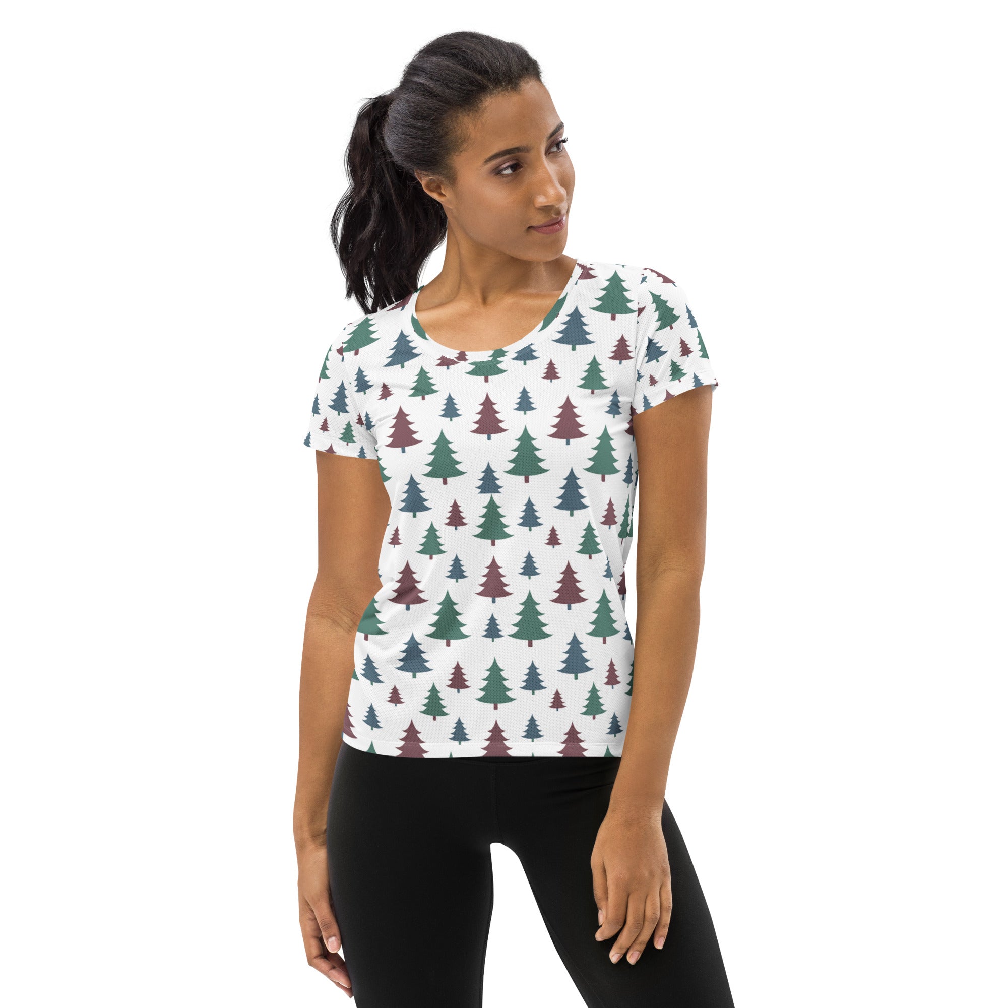 Women’s Christmas Tree Performance Athletic T-Shirt - Lightweight Moisture Wicking Workout Top with UPF 50+