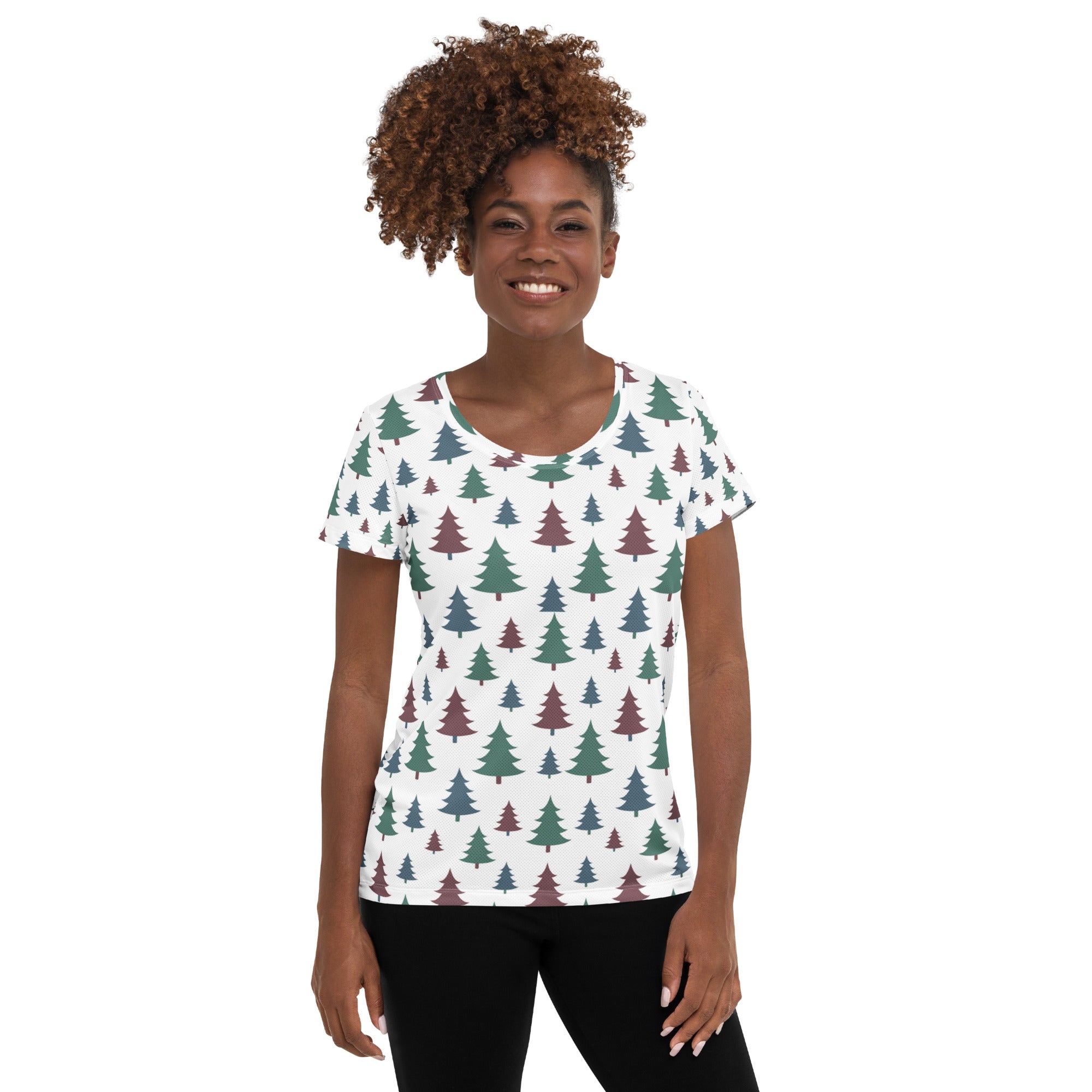 Women’s Christmas Tree Performance Athletic T-Shirt - Lightweight Moisture Wicking Workout Top with UPF 50+