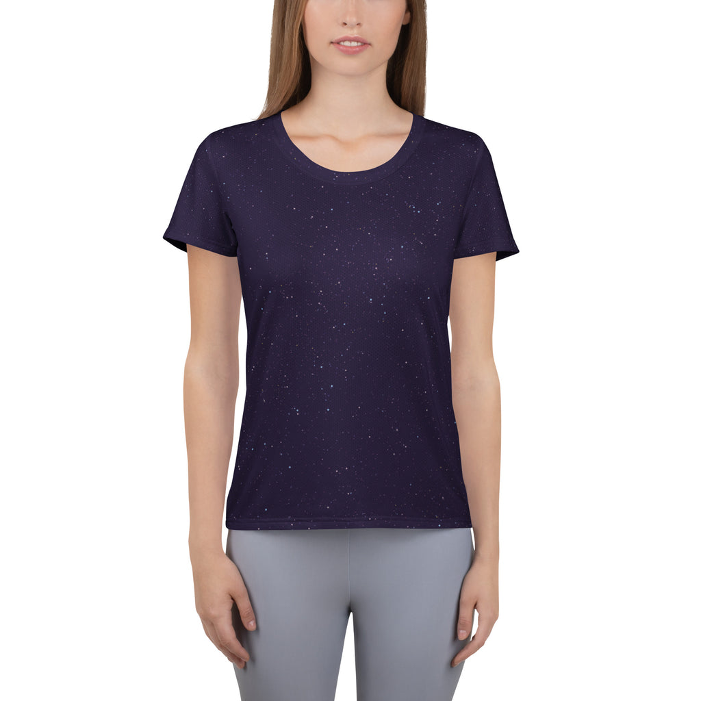 Women’s Purple Galaxy Performance Athletic T-Shirt - Lightweight Moisture Wicking Workout Top with UPF 50+