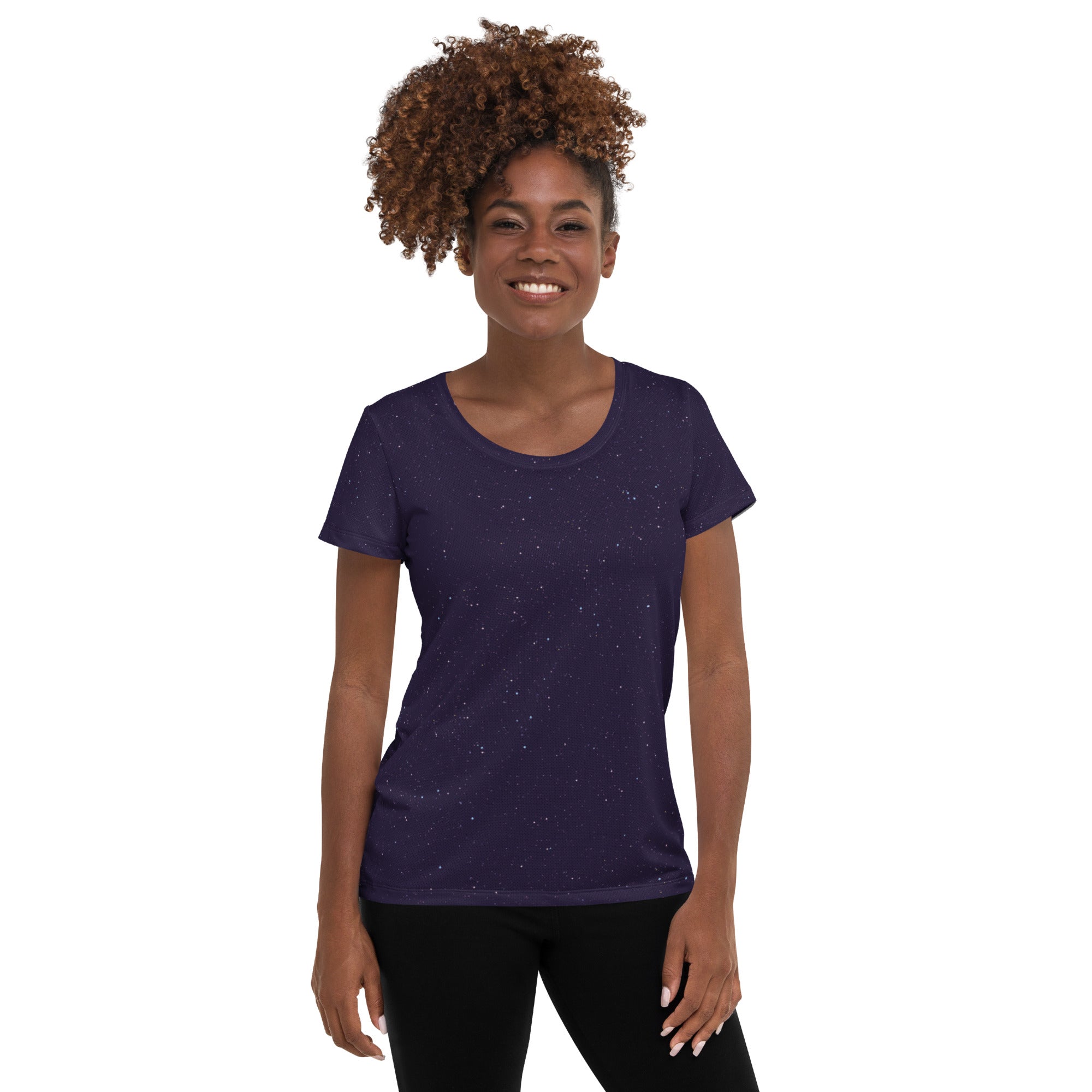 Women’s Purple Galaxy Performance Athletic T-Shirt - Lightweight Moisture Wicking Workout Top with UPF 50+