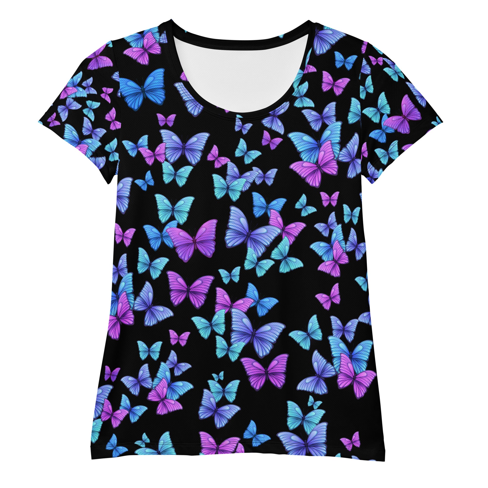 Women’s Vibrant Butterfly Performance Athletic T-Shirt - Lightweight Moisture Wicking Workout Top with UPF 50+