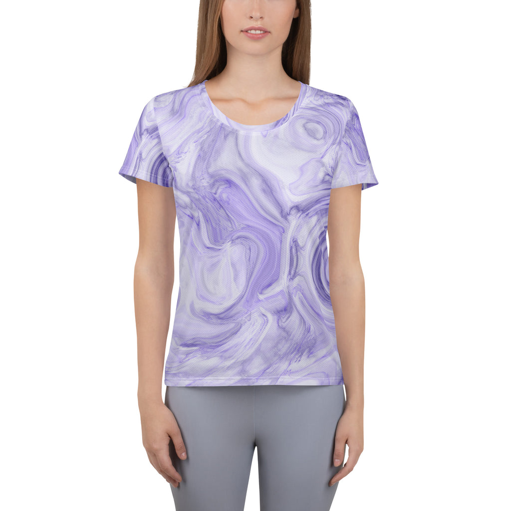 Women’s Lavender Marble Performance Athletic T-Shirt - Lightweight Moisture Wicking Workout Top with UPF 50+