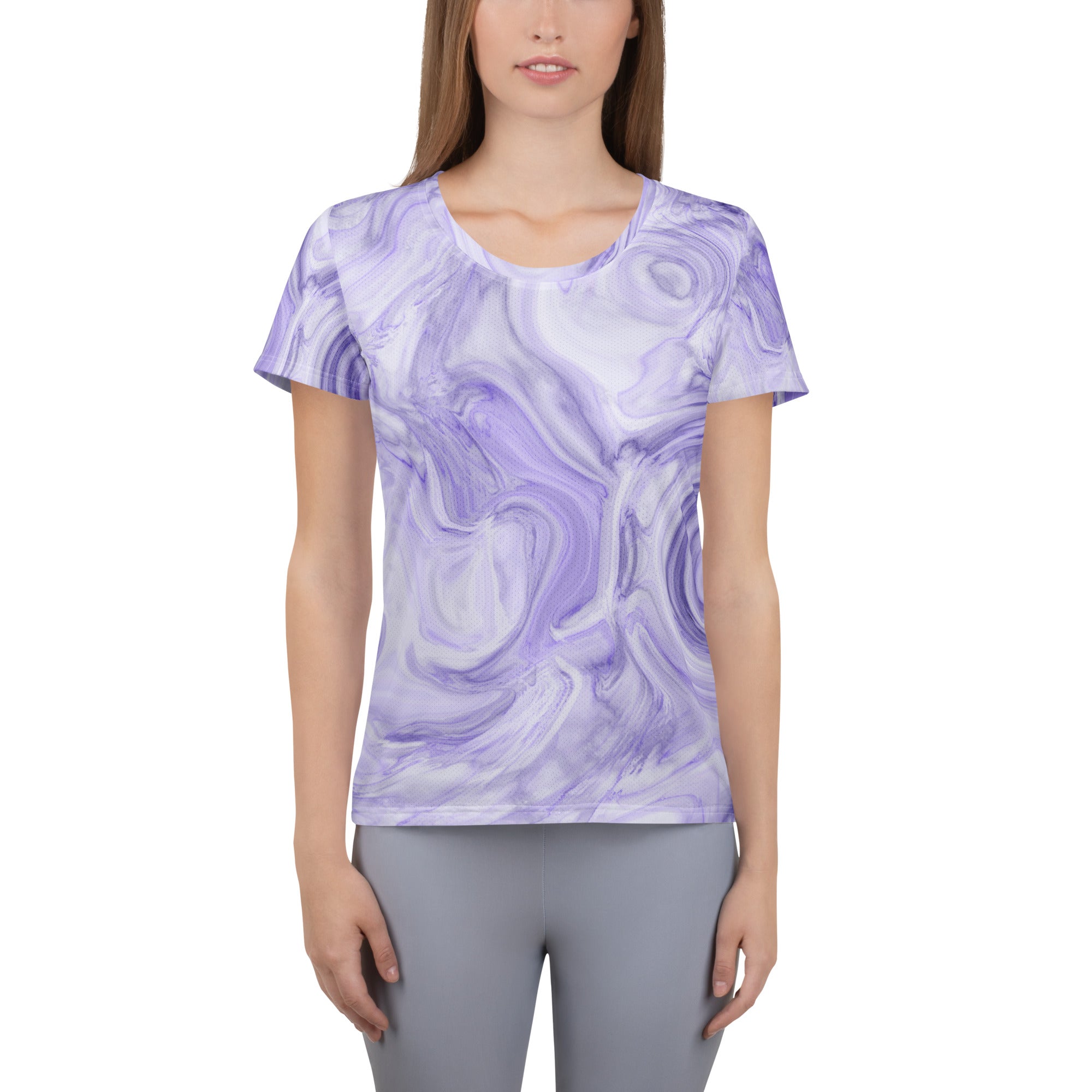 Women’s Lavender Marble Performance Athletic T-Shirt - Lightweight Moisture Wicking Workout Top with UPF 50+