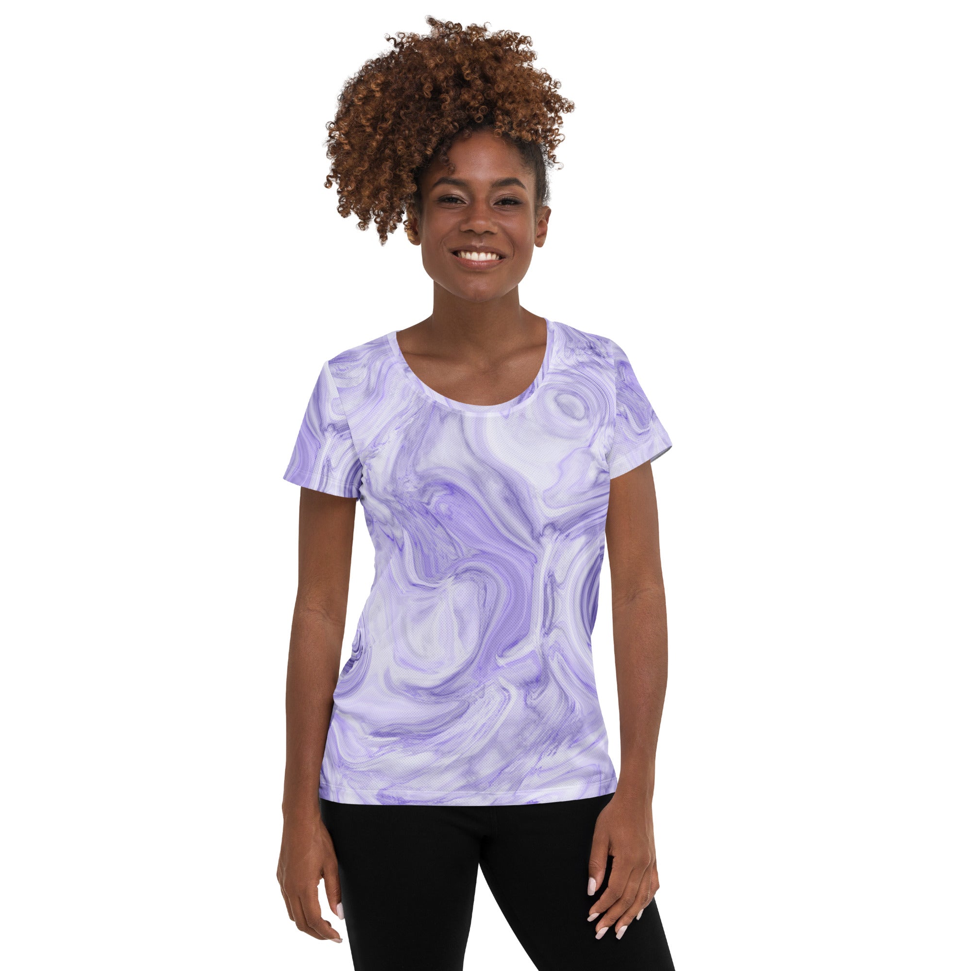 Women’s Lavender Marble Performance Athletic T-Shirt - Lightweight Moisture Wicking Workout Top with UPF 50+
