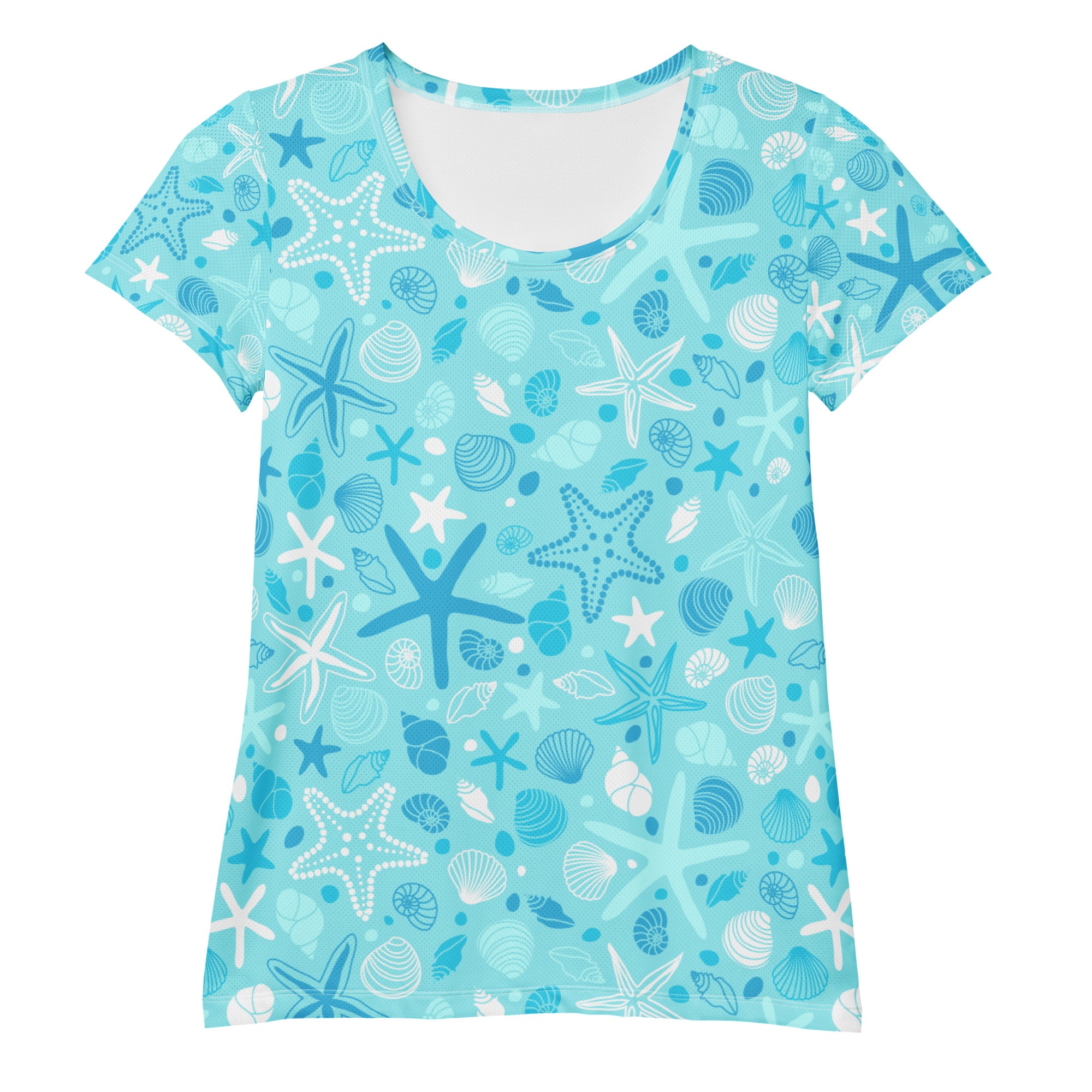 Women’s Starfish & Shells Performance Athletic T-Shirt - Lightweight Moisture Wicking Workout Top with UPF 50+