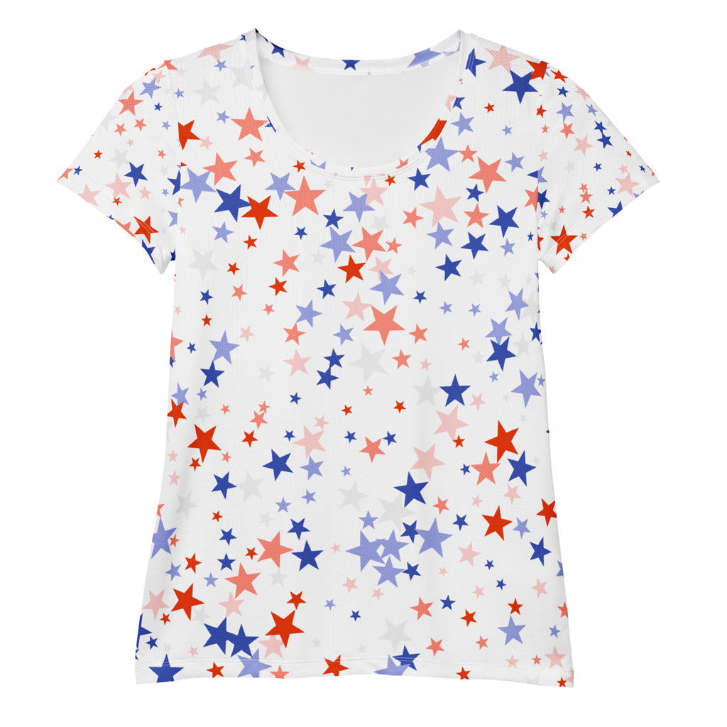 Women’s Red White & Blue Star Performance Athletic T-Shirt - Lightweight Moisture Wicking Workout Top with UPF 50+