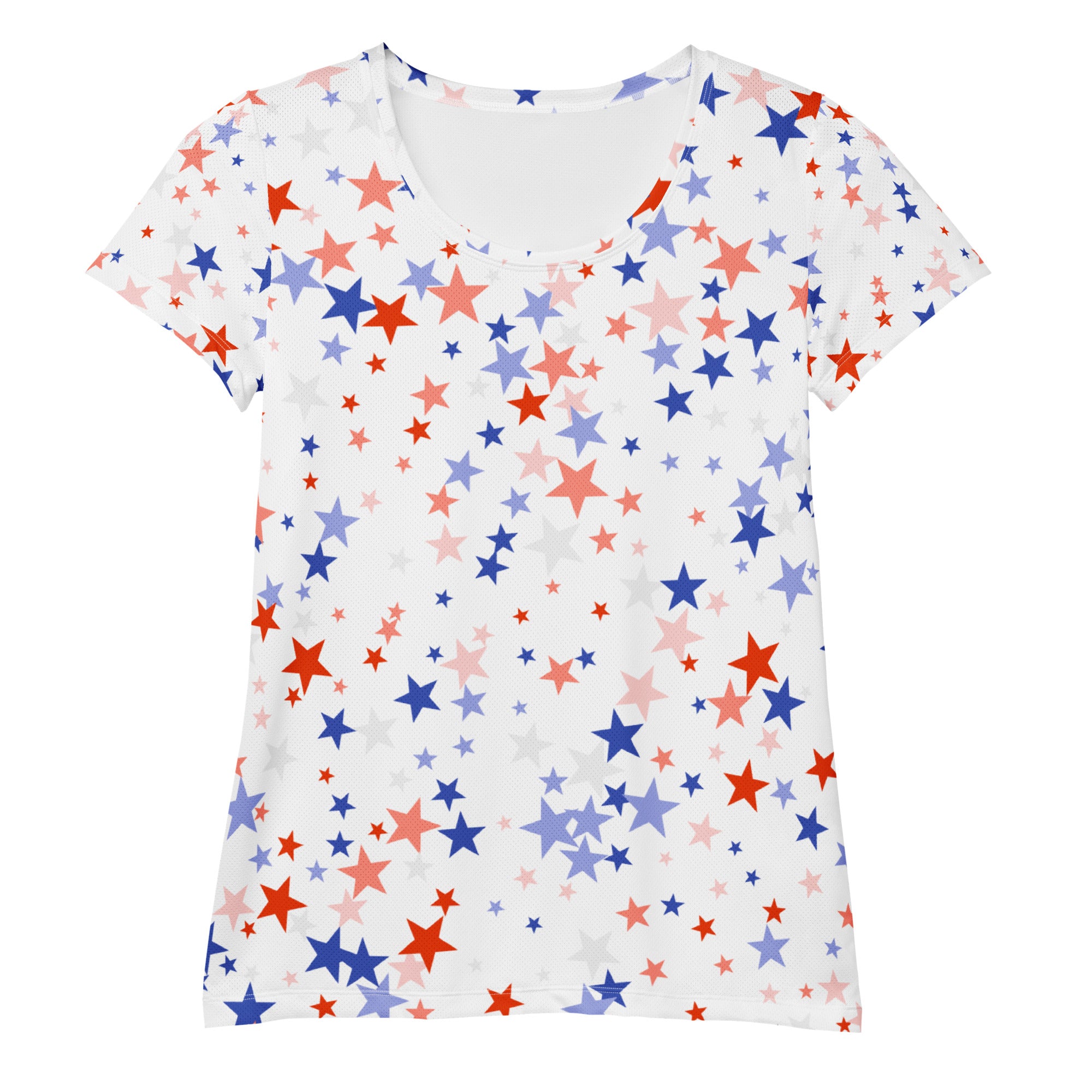 Women’s Red White & Blue Star Performance Athletic T-Shirt - Lightweight Moisture Wicking Workout Top with UPF 50+
