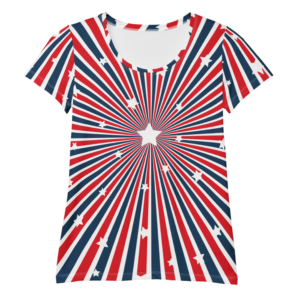 Women’s Patriotic Starburst Performance Athletic T-Shirt - Lightweight Moisture Wicking Workout Top with UPF 50+