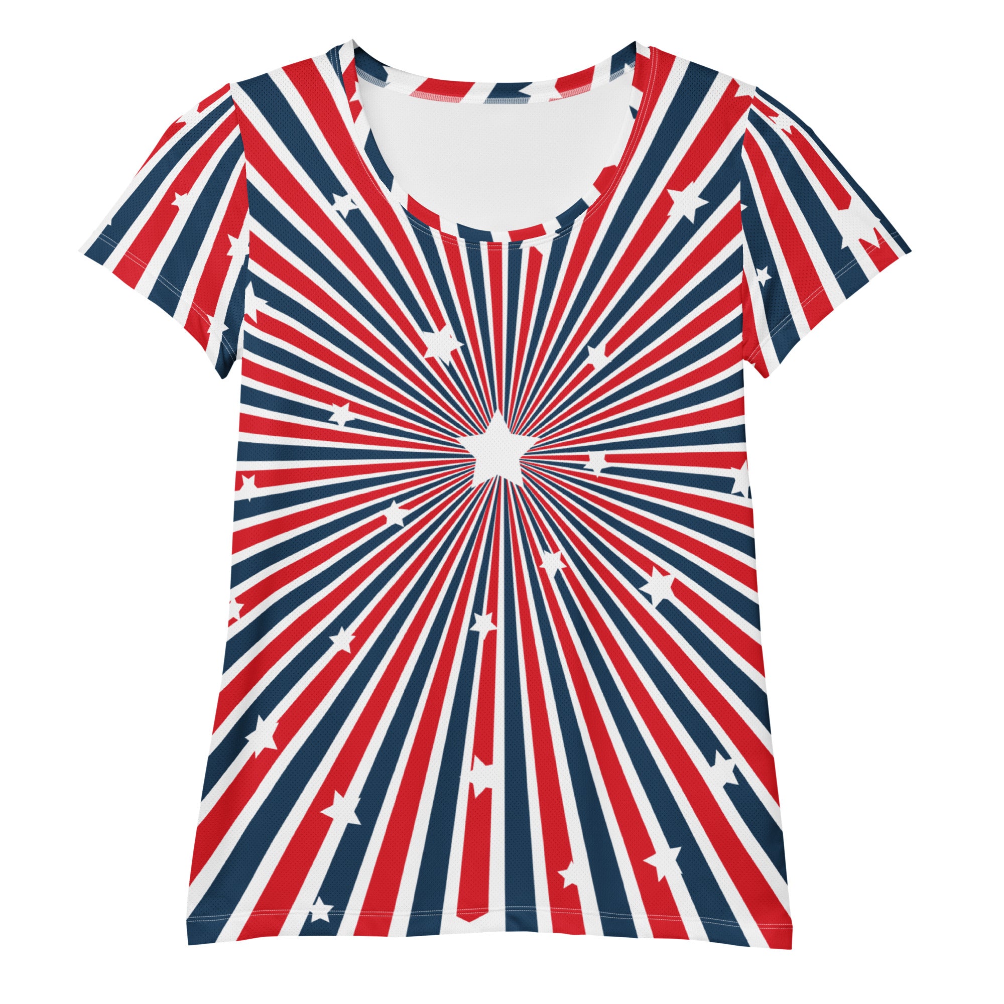 Women’s Patriotic Starburst Performance Athletic T-Shirt - Lightweight Moisture Wicking Workout Top with UPF 50+