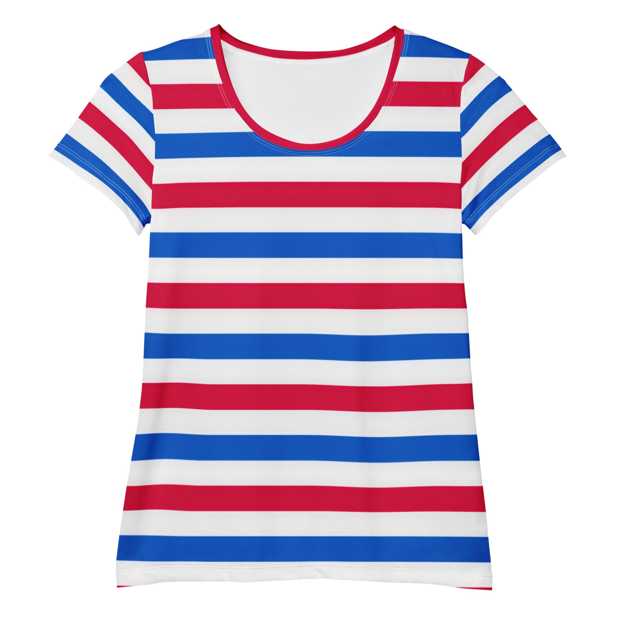 Women’s Patriotic Striped Performance Athletic T-Shirt - Lightweight Moisture Wicking Workout Top with UPF 50+