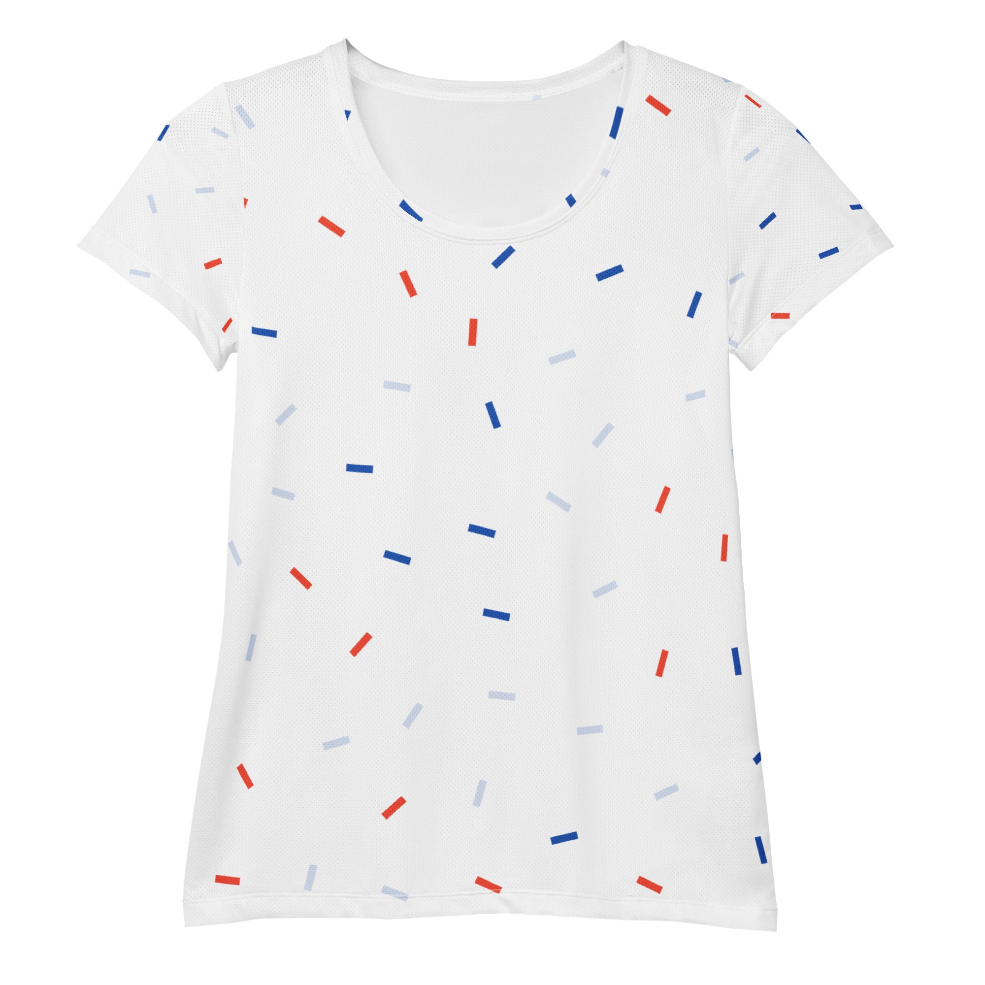 Women’s Patriotic Confetti Performance Athletic T-Shirt - Lightweight Moisture Wicking Workout Top with UPF 50+