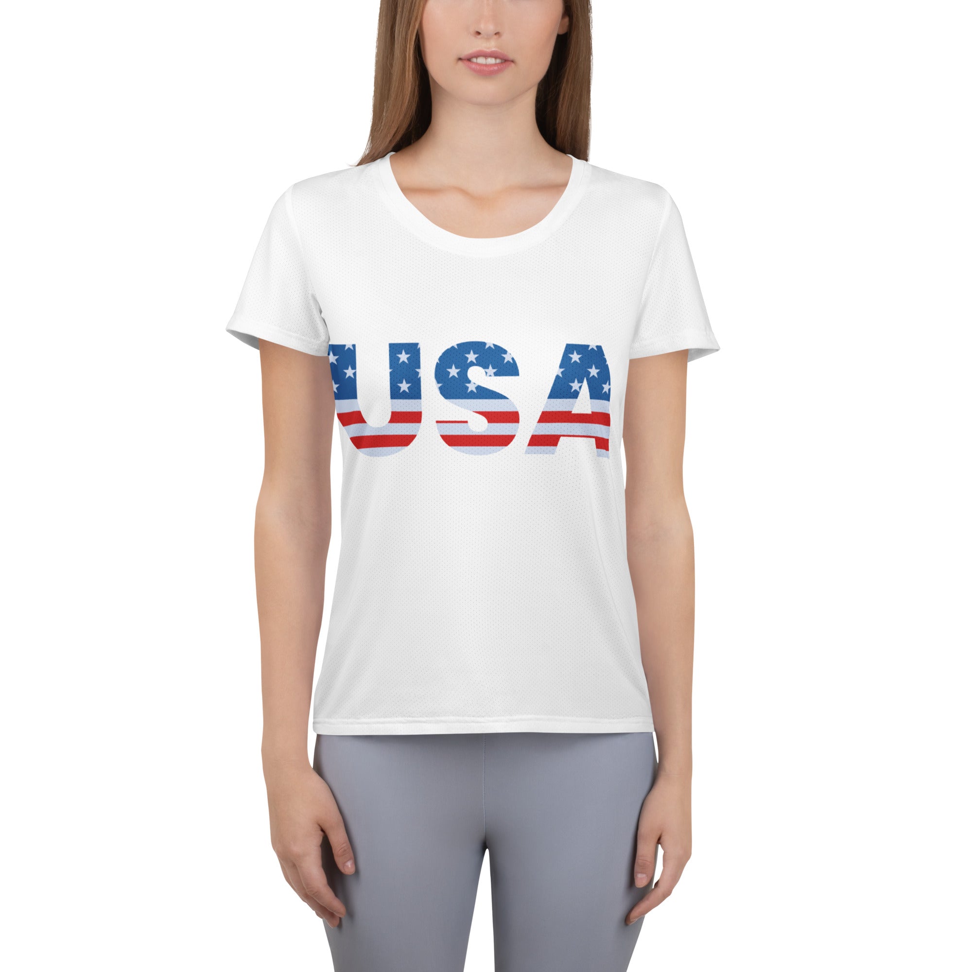 Women’s USA 4th Of July Performance Athletic T-Shirt - Lightweight Moisture Wicking Workout Top with UPF 50+