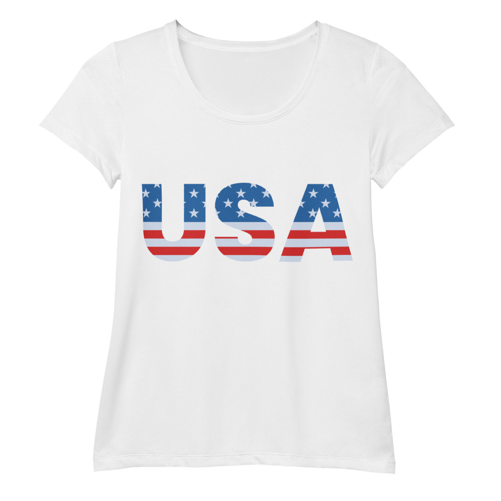 Women’s USA 4th Of July Performance Athletic T-Shirt - Lightweight Moisture Wicking Workout Top with UPF 50+