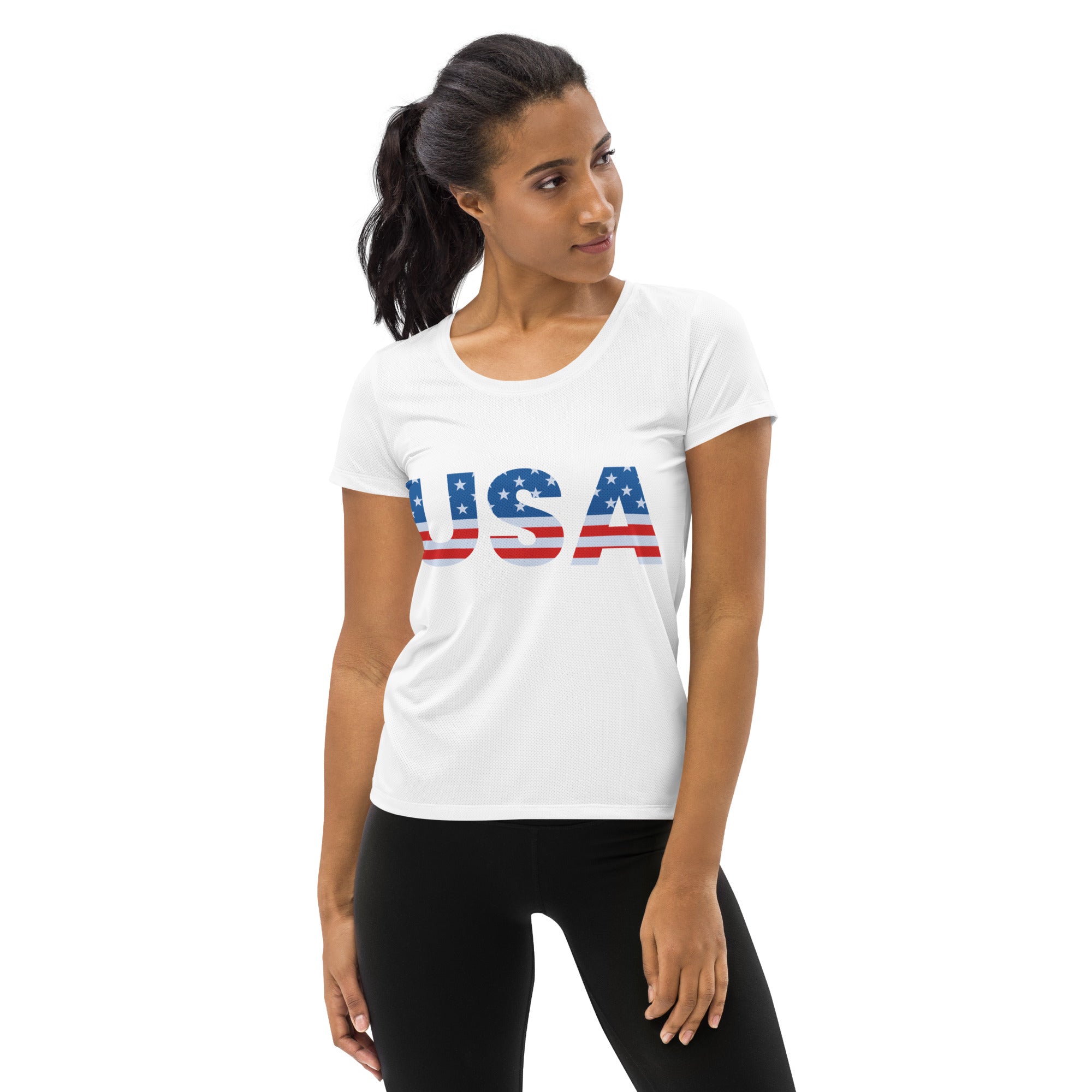 Women’s USA 4th Of July Performance Athletic T-Shirt - Lightweight Moisture Wicking Workout Top with UPF 50+