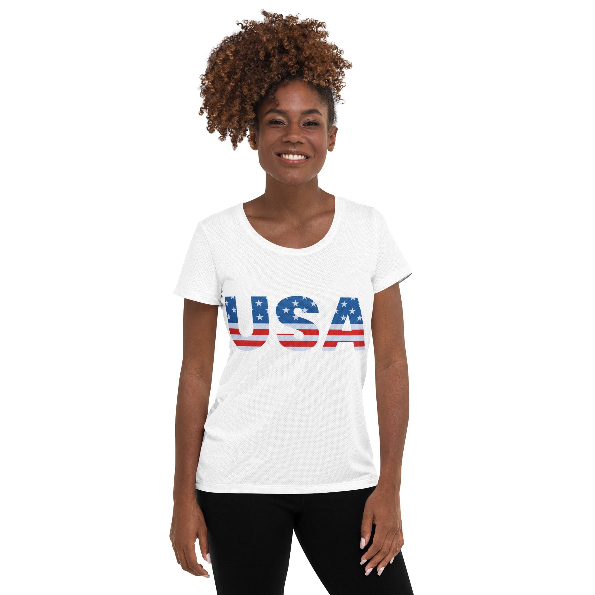 Women’s USA 4th Of July Performance Athletic T-Shirt - Lightweight Moisture Wicking Workout Top with UPF 50+