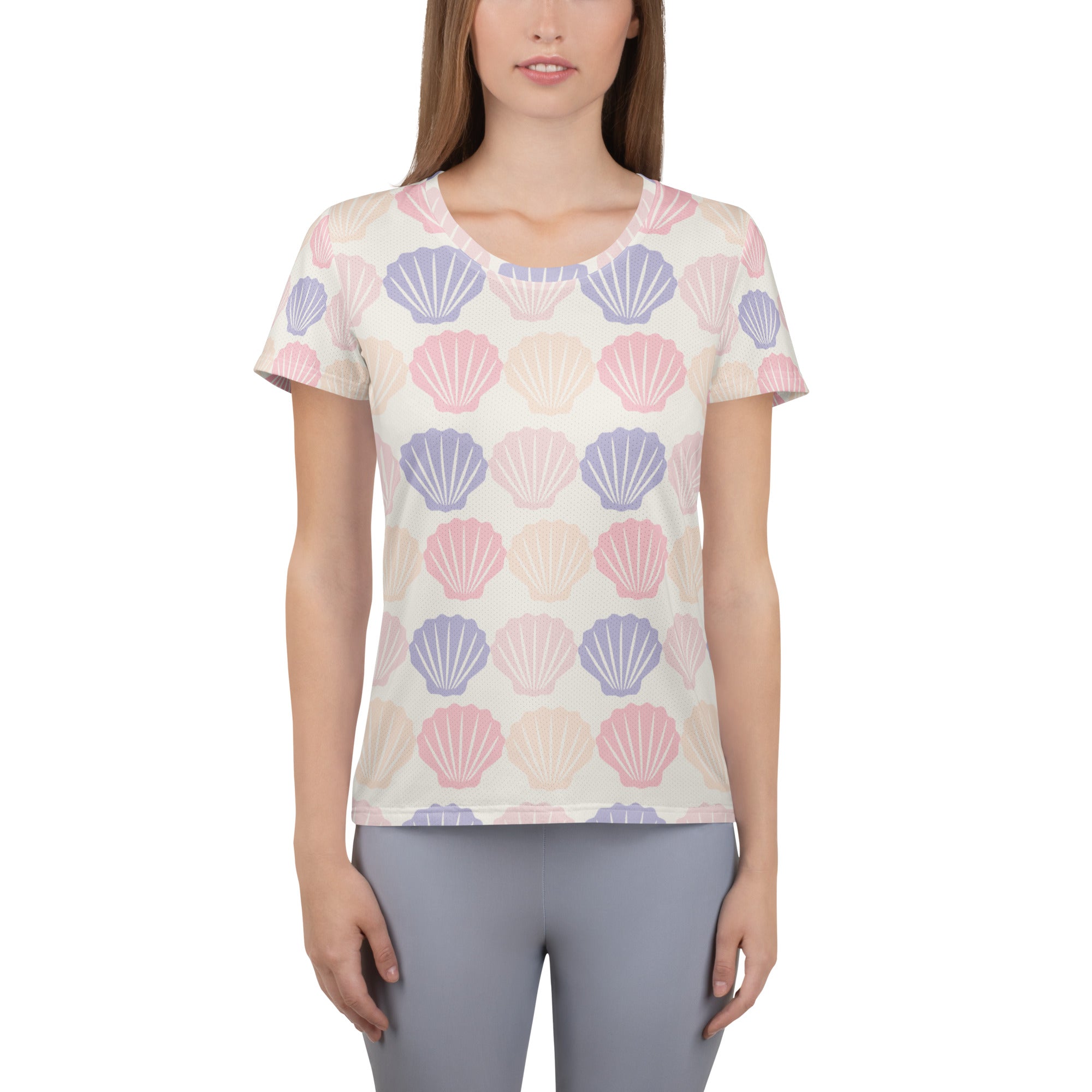 Women’s Pastel Seashell Performance Athletic T-Shirt - Lightweight Moisture Wicking Workout Top with UPF 50+