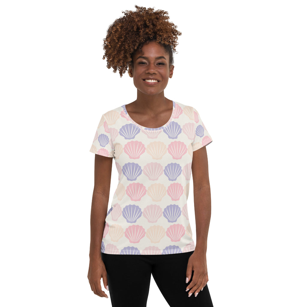 Women’s Pastel Seashell Performance Athletic T-Shirt - Lightweight Moisture Wicking Workout Top with UPF 50+