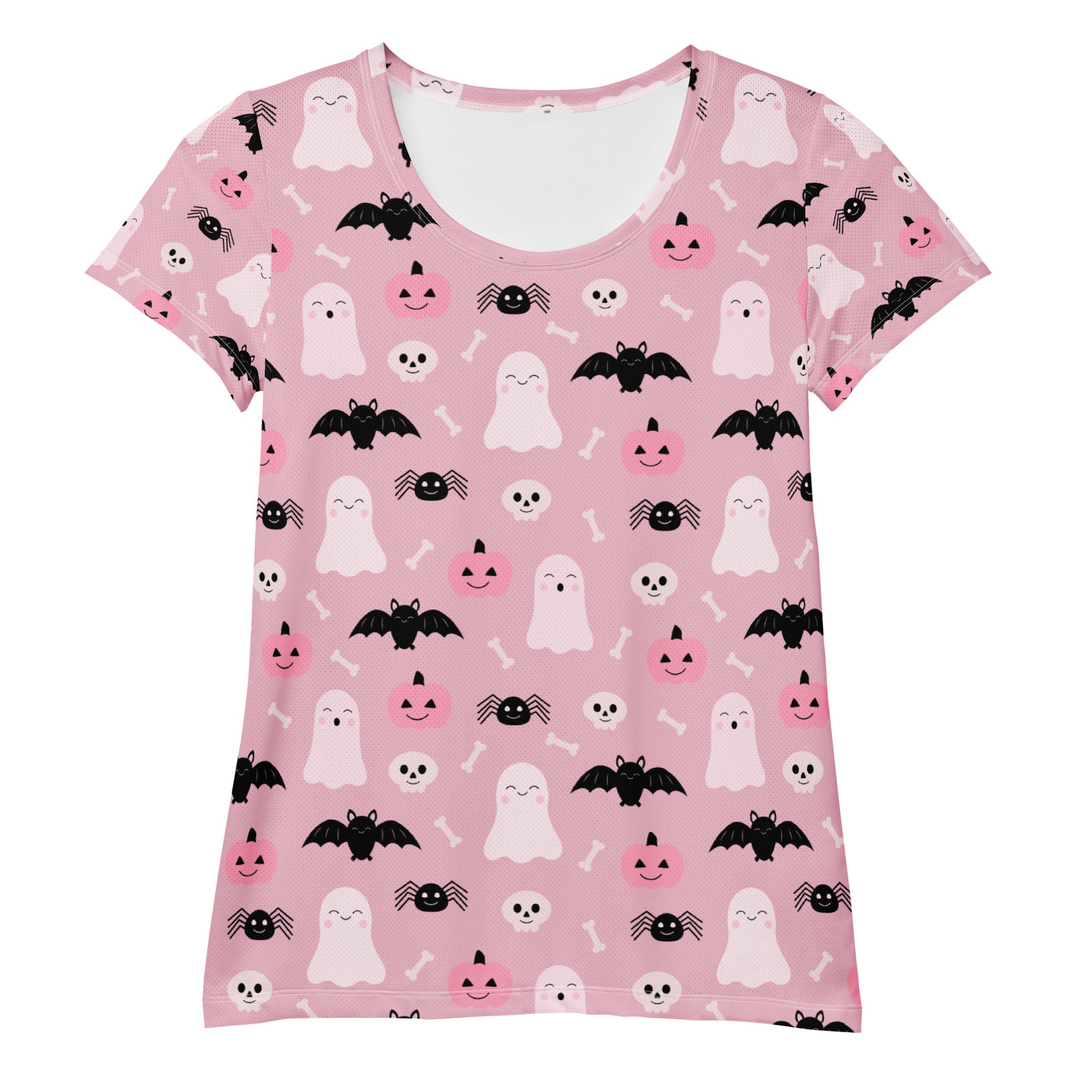 Women’s Pink Halloween Performance Athletic T-Shirt - Lightweight Moisture Wicking Workout Top with UPF 50+