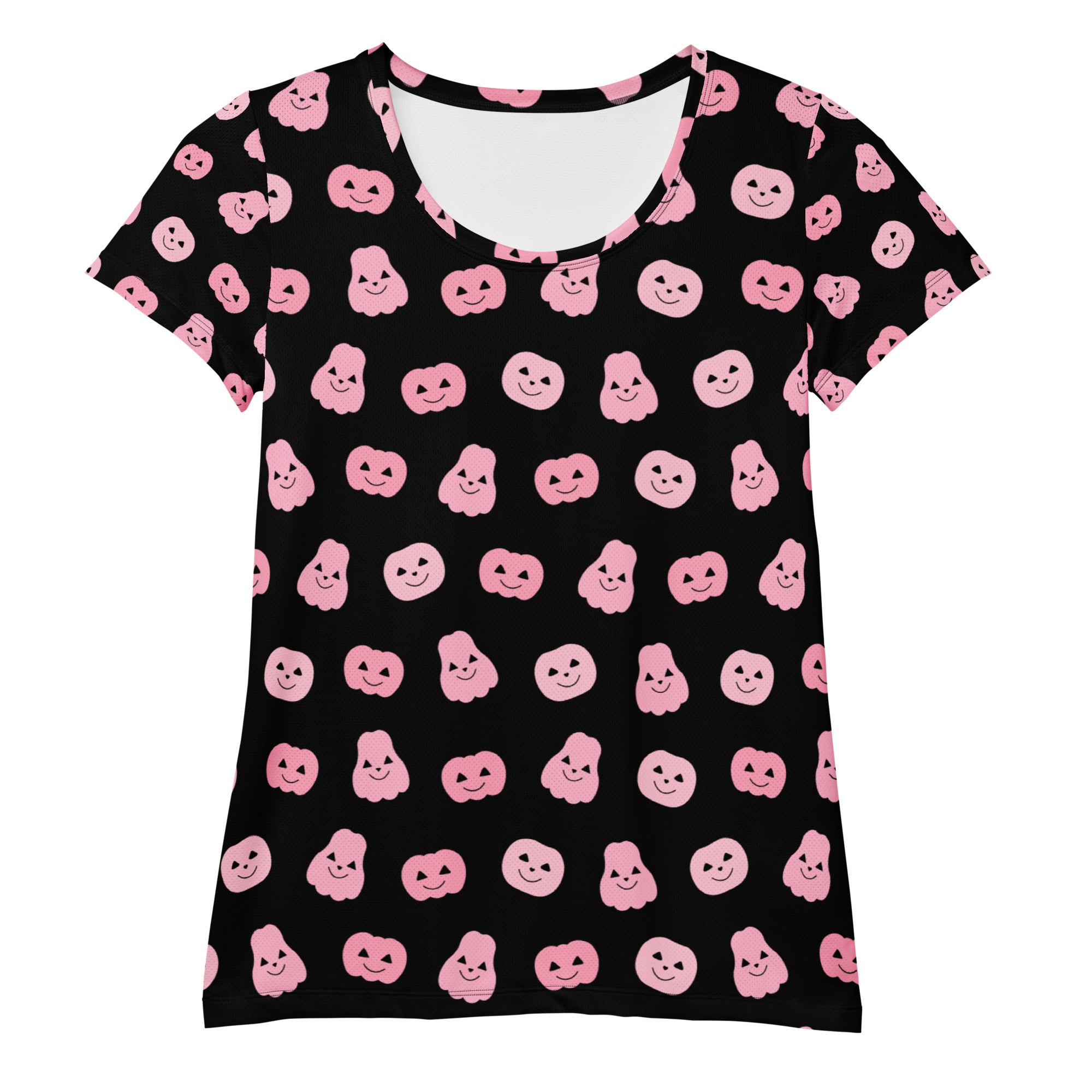 Women’s Pink Pumpkin Halloween Performance Athletic T-Shirt - Lightweight Moisture Wicking Workout Top with UPF 50+