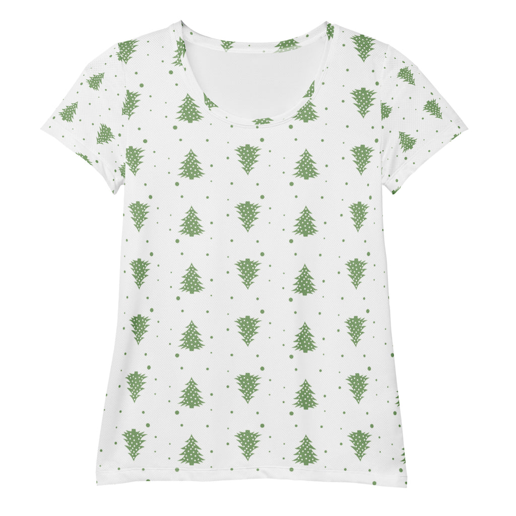 Women’s Green Christmas Tree Performance Athletic T-Shirt - Lightweight Moisture Wicking Workout Top with UPF 50+