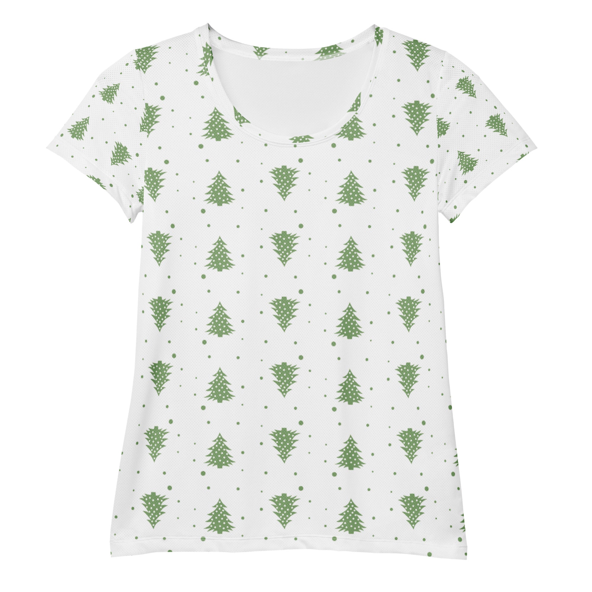 Women’s Green Christmas Tree Performance Athletic T-Shirt - Lightweight Moisture Wicking Workout Top with UPF 50+