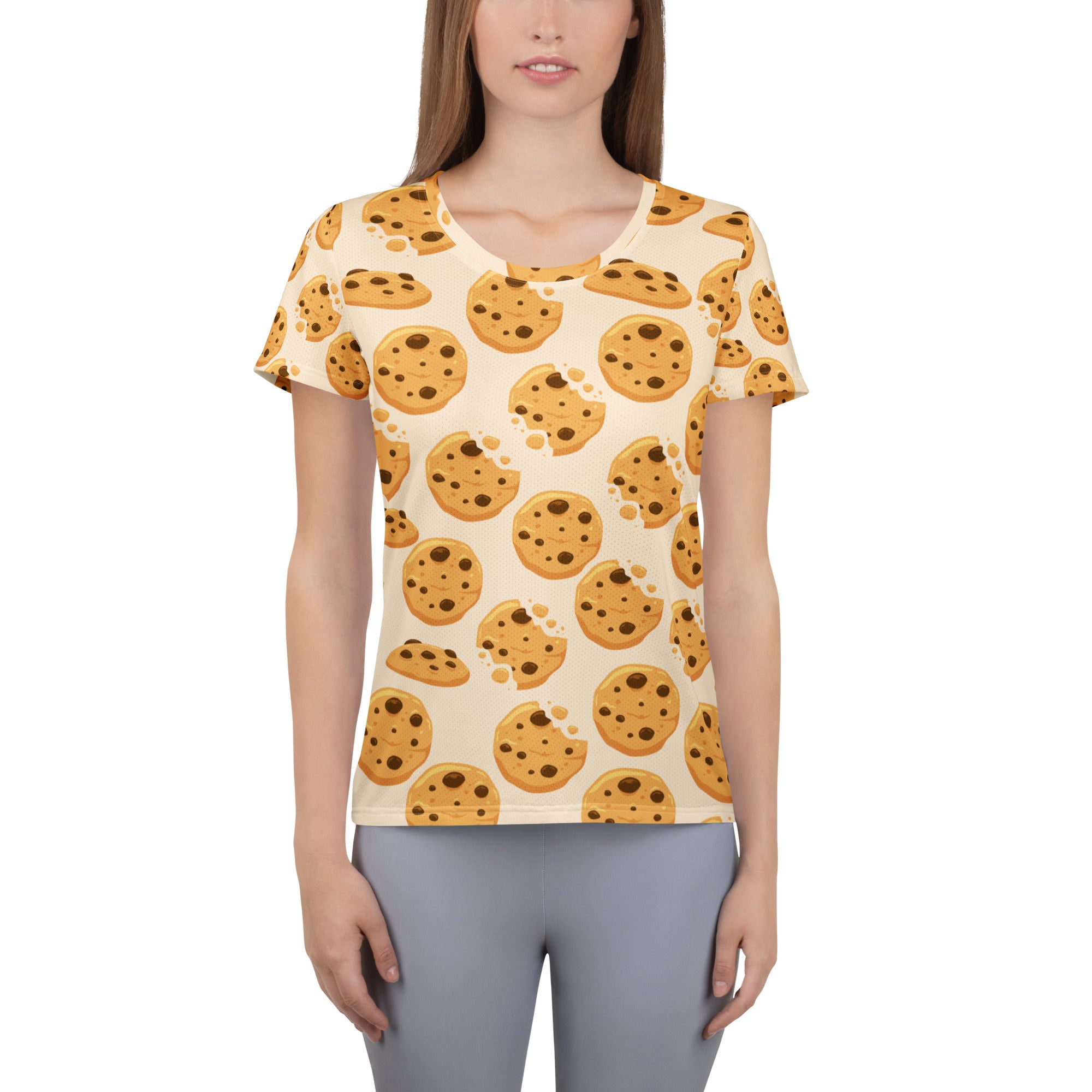 Women’s Chocolate Chip Cookie Performance Athletic T-Shirt - Lightweight Moisture Wicking Workout Top with UPF 50+