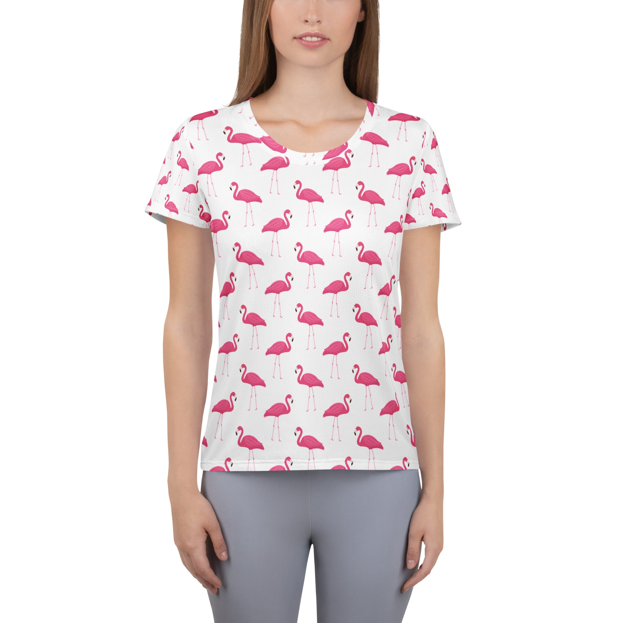 Women’s Pink Flamingo Performance Athletic T-Shirt - Lightweight Moisture Wicking Workout Top with UPF 50+