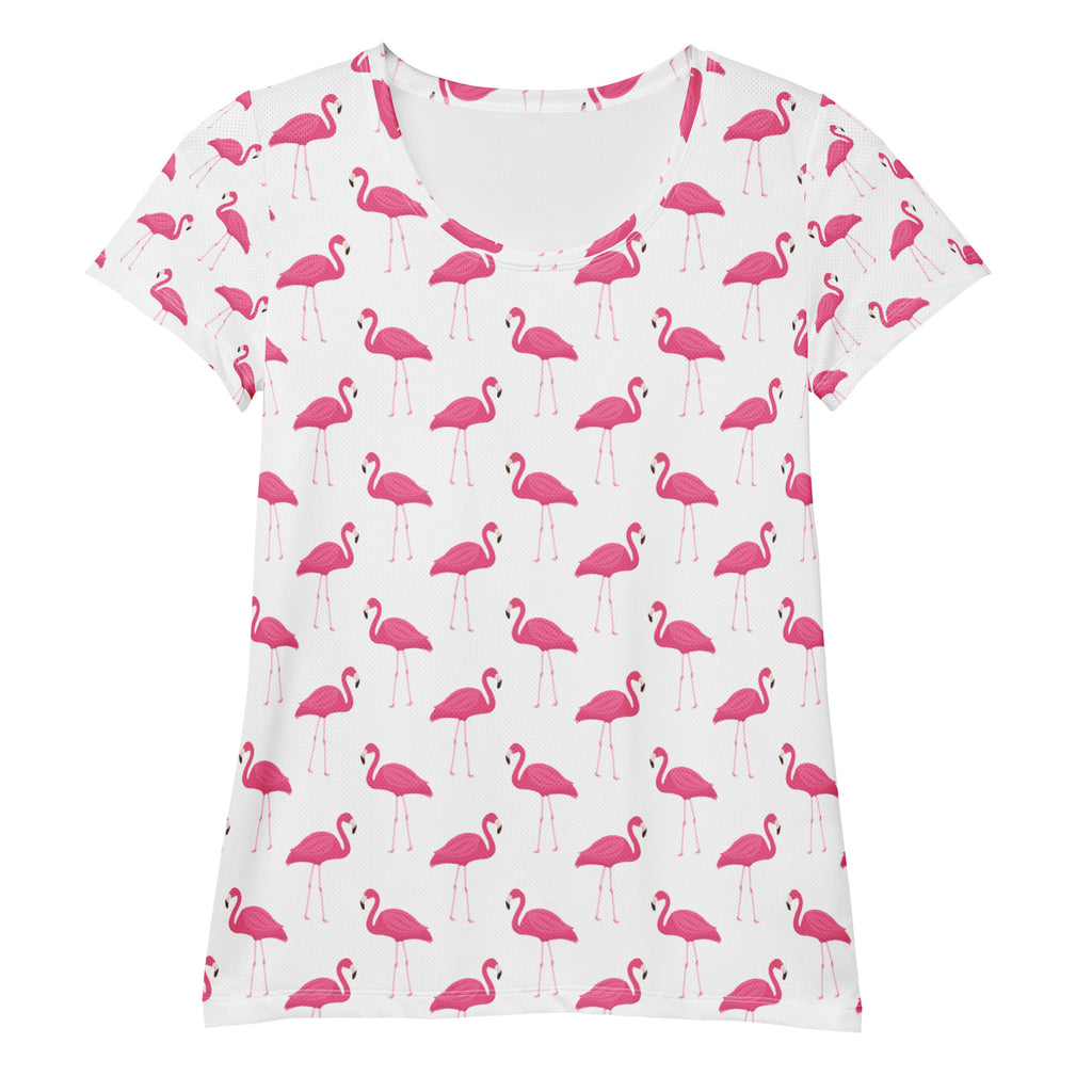 Women’s Pink Flamingo Performance Athletic T-Shirt - Lightweight Moisture Wicking Workout Top with UPF 50+