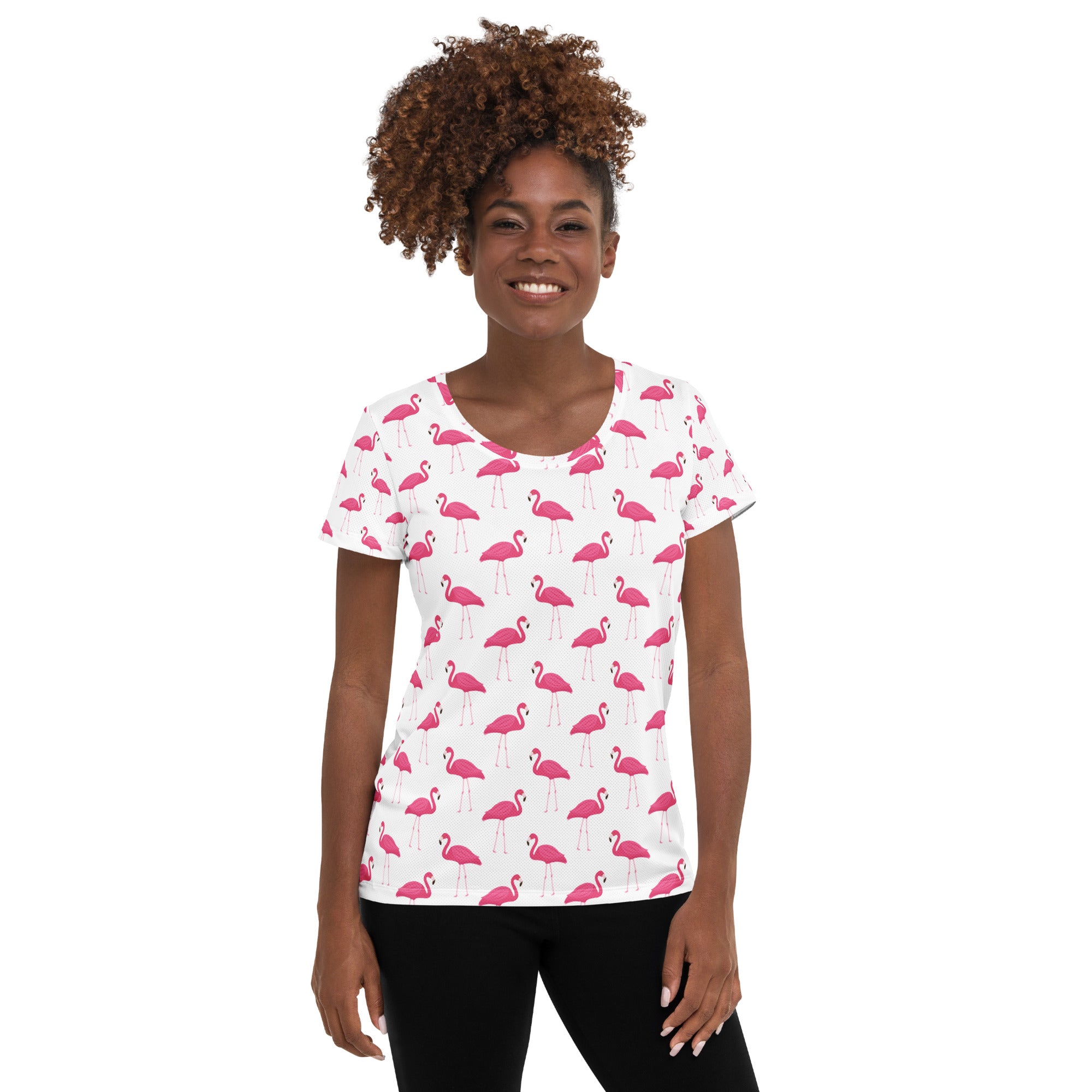 Women’s Pink Flamingo Performance Athletic T-Shirt - Lightweight Moisture Wicking Workout Top with UPF 50+