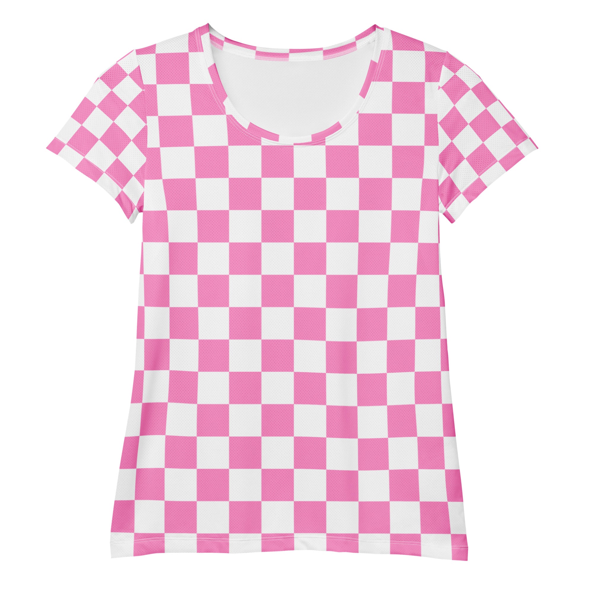 Women’s Pink Checkered Performance Athletic T-Shirt - Lightweight Moisture Wicking Workout Top with UPF 50+