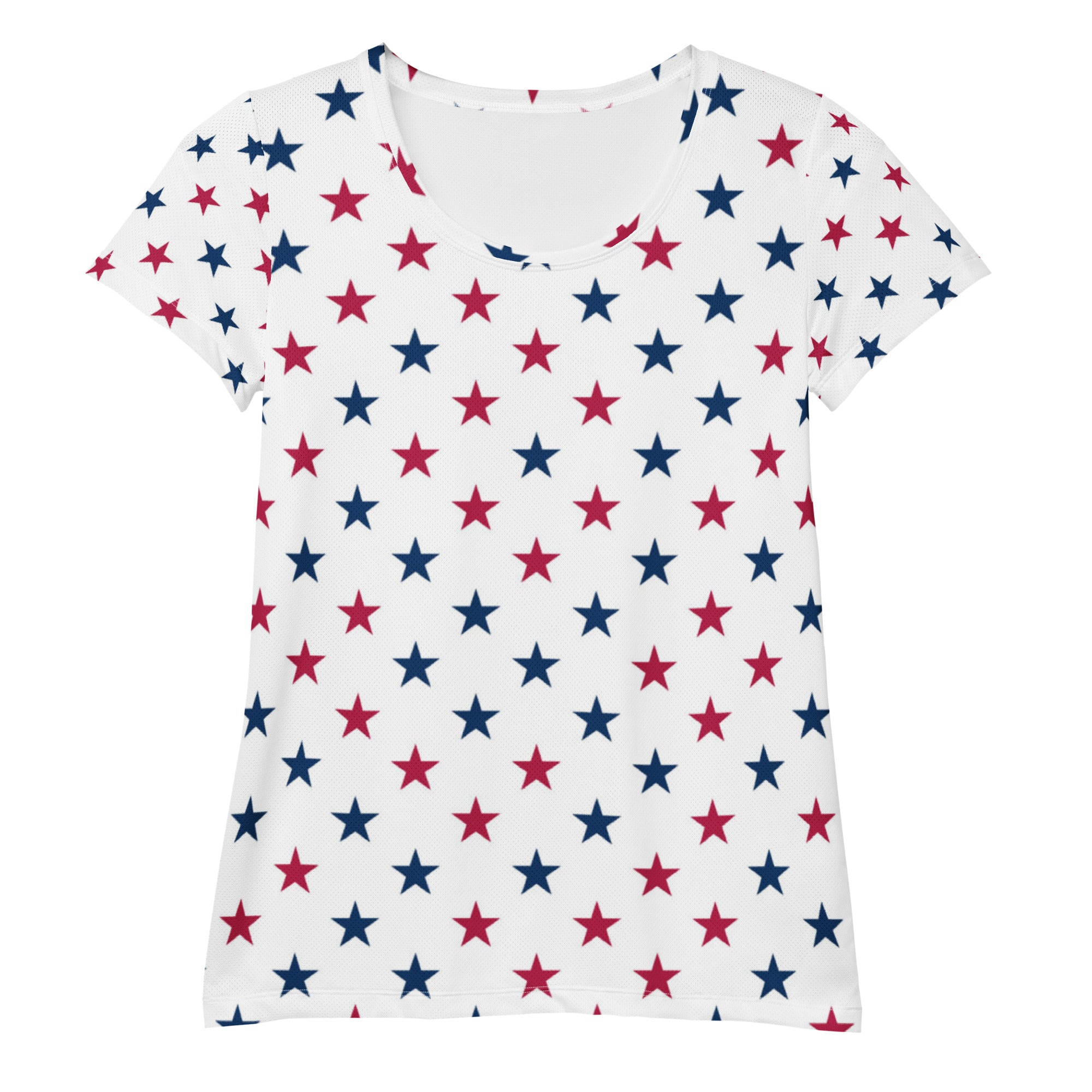 Women’s Red & Blue Star Performance Athletic T-Shirt - Lightweight Moisture Wicking Workout Top with UPF 50+