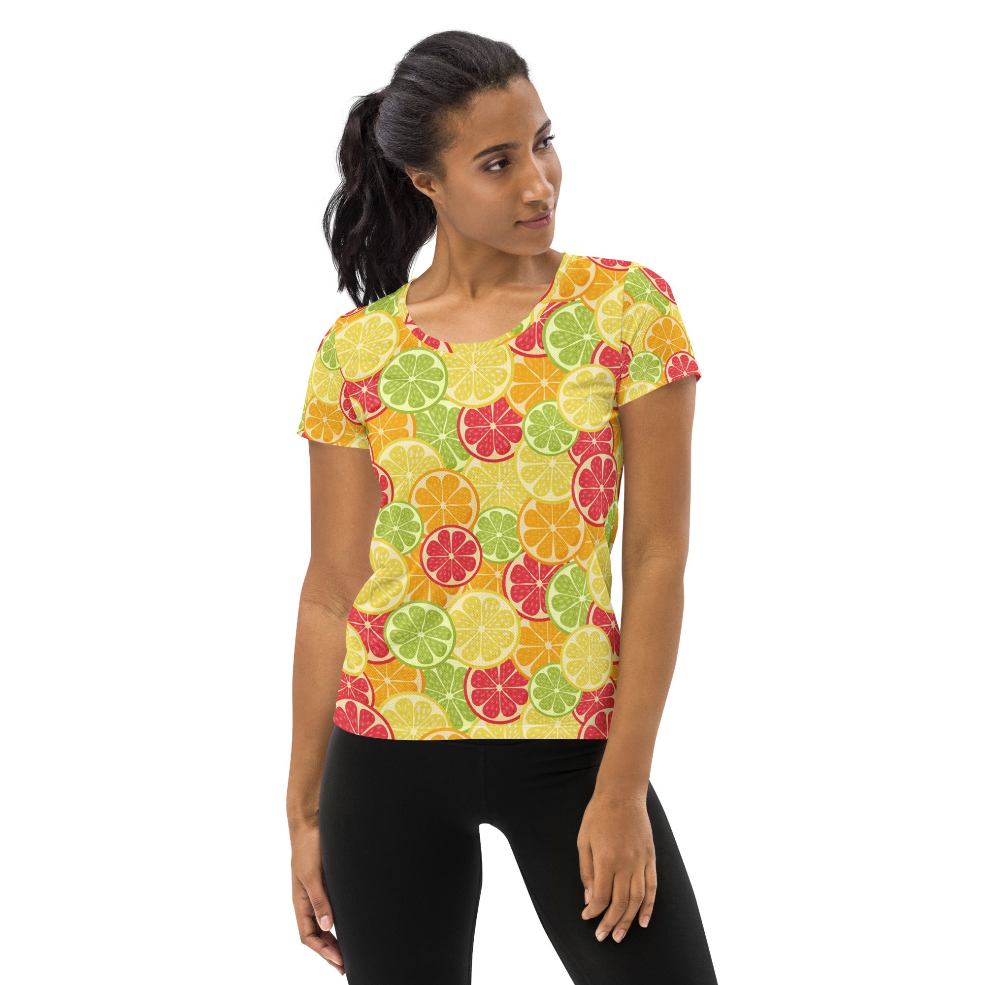 Women’s Colorful Citrus Performance Athletic T-Shirt - Lightweight Moisture Wicking Workout Top with UPF 50+