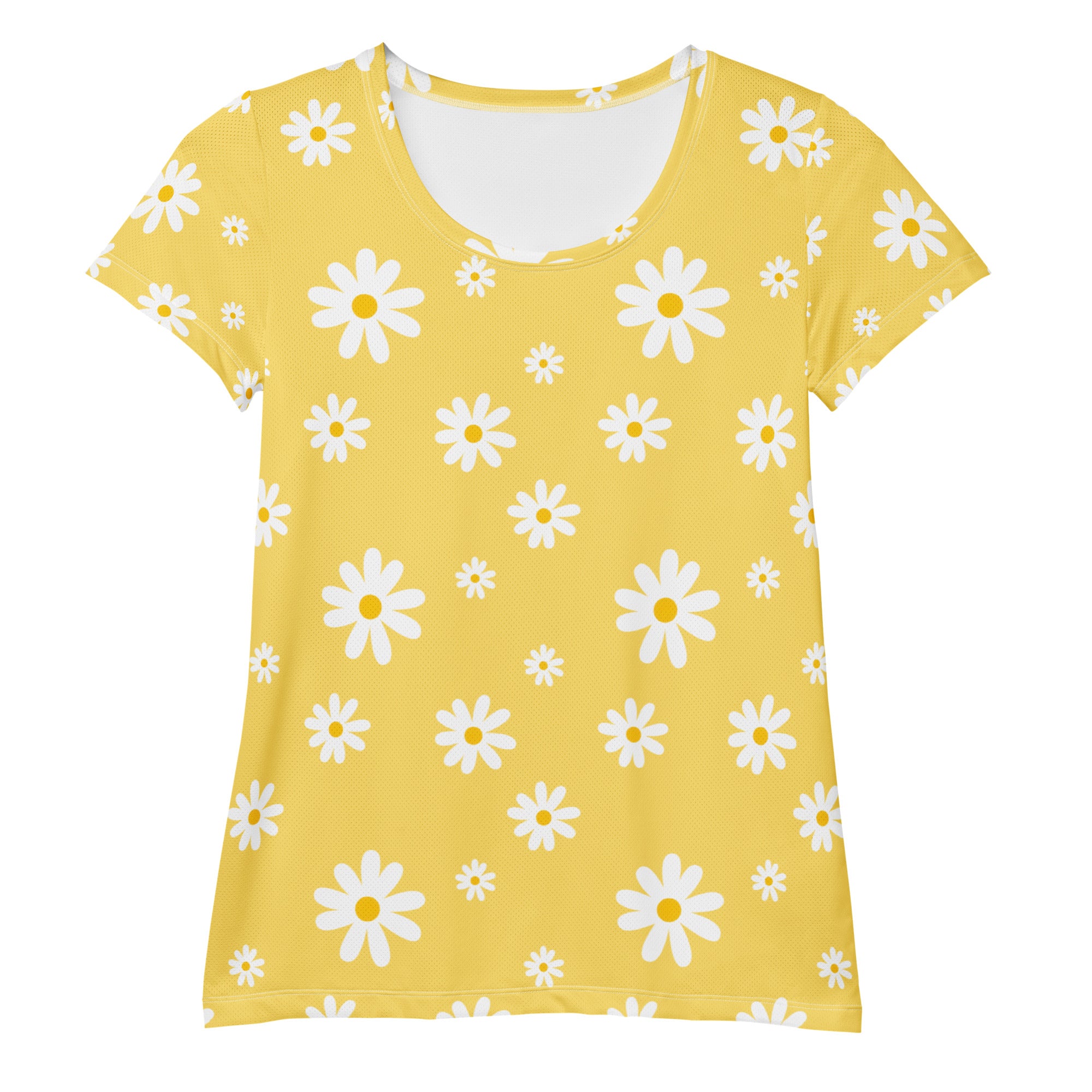 Women’s Yellow Daisy Performance Athletic T-Shirt - Lightweight Moisture Wicking Workout Top with UPF 50+
