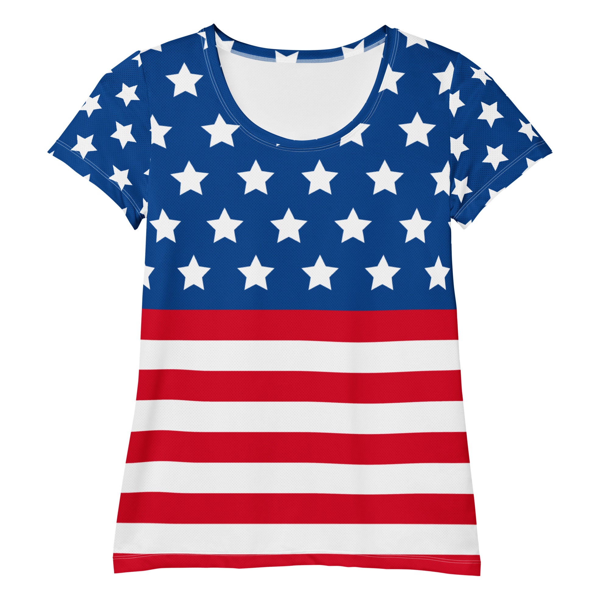 Women’s USA Flag Performance Athletic T-Shirt - Lightweight Moisture Wicking Workout Top with UPF 50+