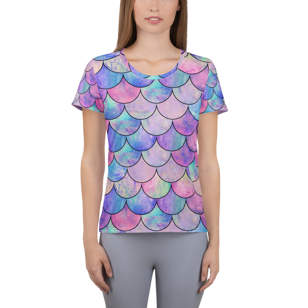 Women’s Pastel Mermaid Performance Athletic T-Shirt - Lightweight Moisture Wicking Workout Top with UPF 50+