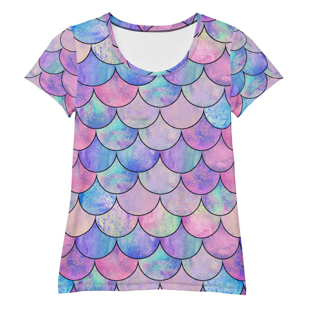 Women’s Pastel Mermaid Performance Athletic T-Shirt - Lightweight Moisture Wicking Workout Top with UPF 50+