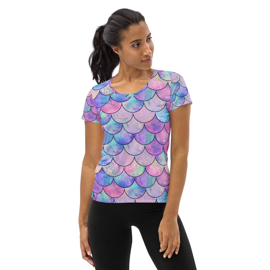 Women’s Pastel Mermaid Performance Athletic T-Shirt - Lightweight Moisture Wicking Workout Top with UPF 50+
