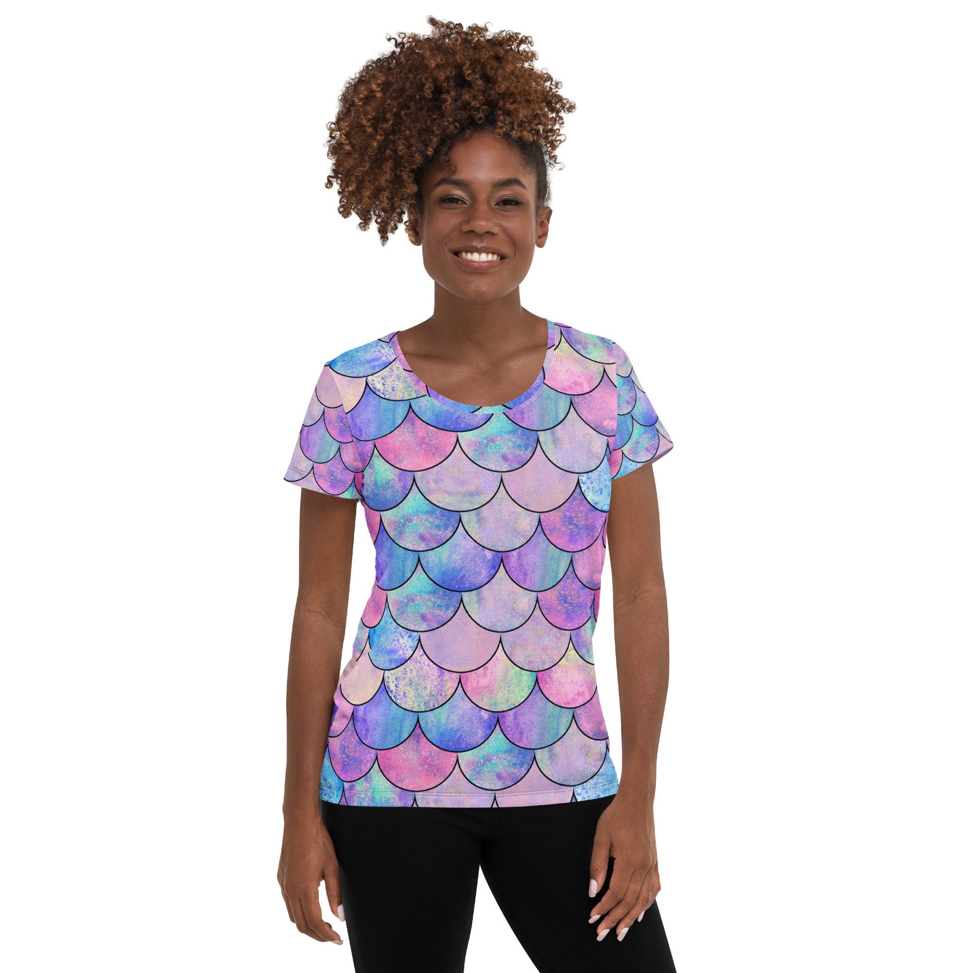Women’s Pastel Mermaid Performance Athletic T-Shirt - Lightweight Moisture Wicking Workout Top with UPF 50+
