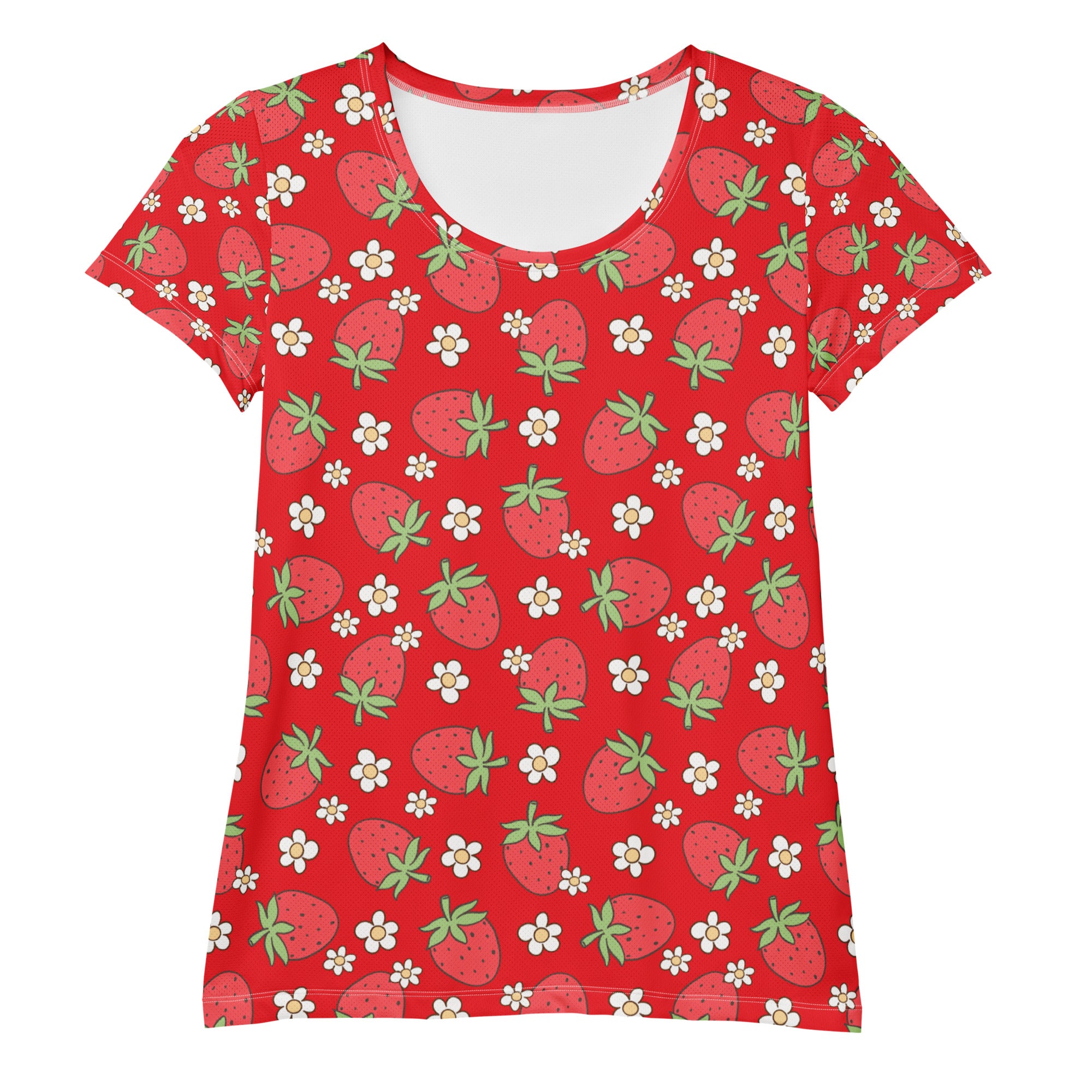Women’s Strawberry Daisy Performance Athletic T-Shirt - Lightweight Moisture Wicking Workout Top with UPF 50+