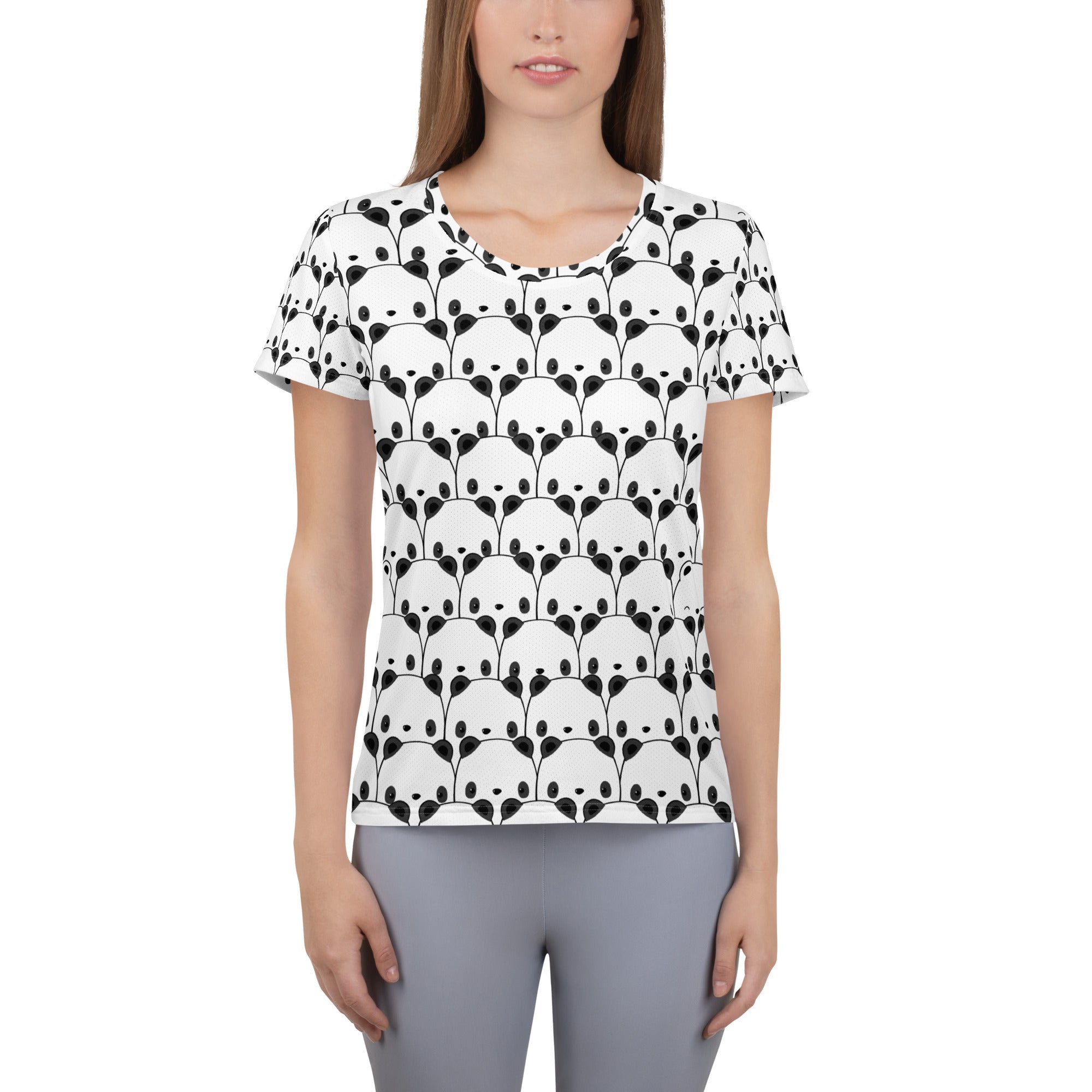 Women’s Cute Panda Performance Athletic T-Shirt - Lightweight Moisture Wicking Workout Top with UPF 50+